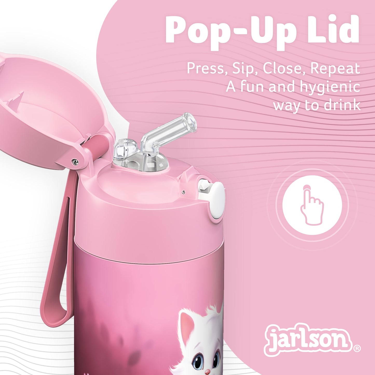 Jarlson®, Botella térmica de acero inoxidable, para niños, libre de BPA, botella para bebidas con pajilla, termo de 500 ml (Camión de bomberos rojo, 500 ml)