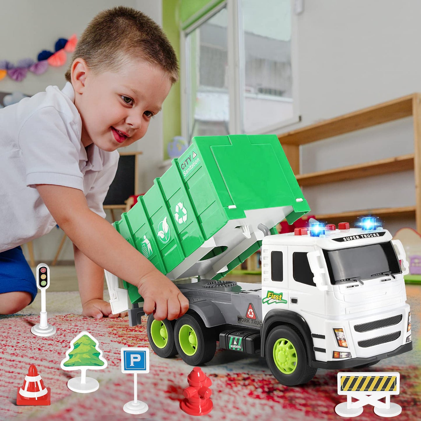 Anby families Camion Basura de Juguete con Luces y Sonidos,Juguete Niño 4 Años,Vehiculos Camión Juguete Regalo para Niños Niña…