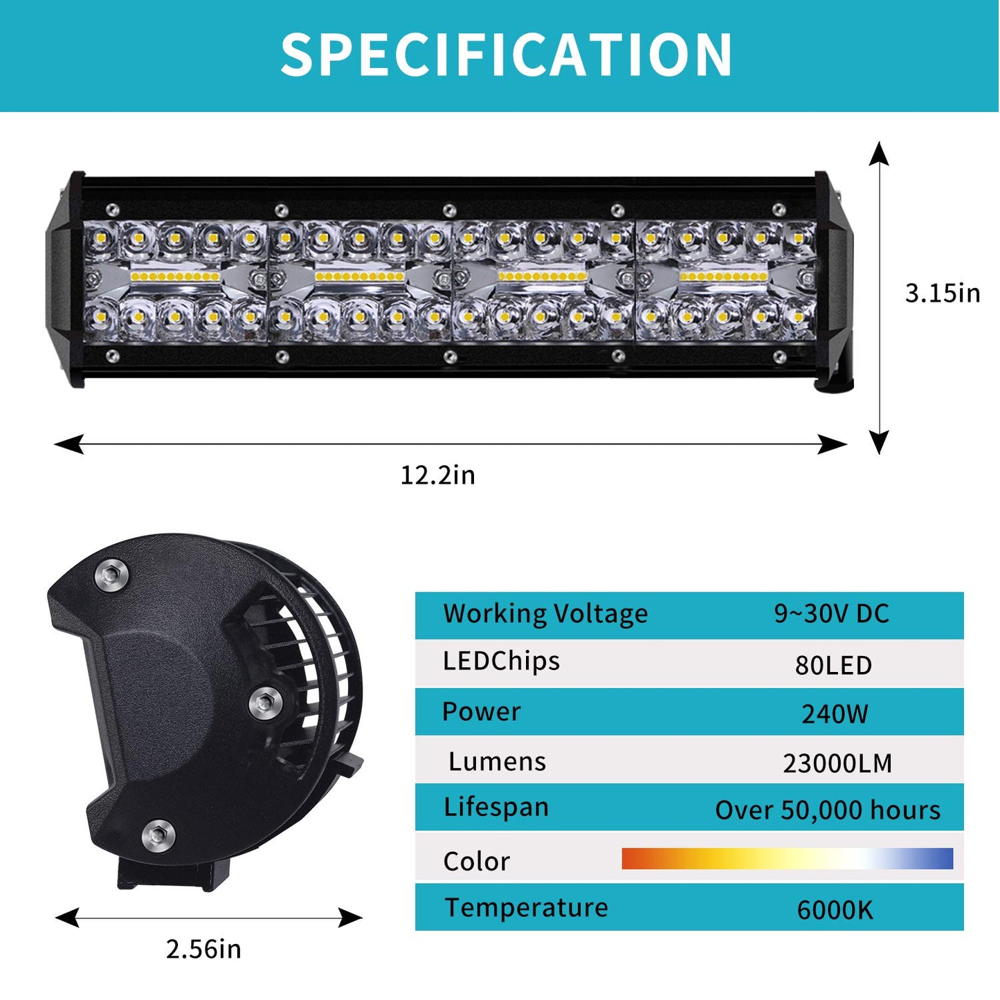 Kraumi Faro Trabajo LED de Coche 12V 7’’ 300W Faros Led 27,000LM 6000K IP67 Impermeable Off-road Foco para Moto ATV SUV Tractor Camión Barco
