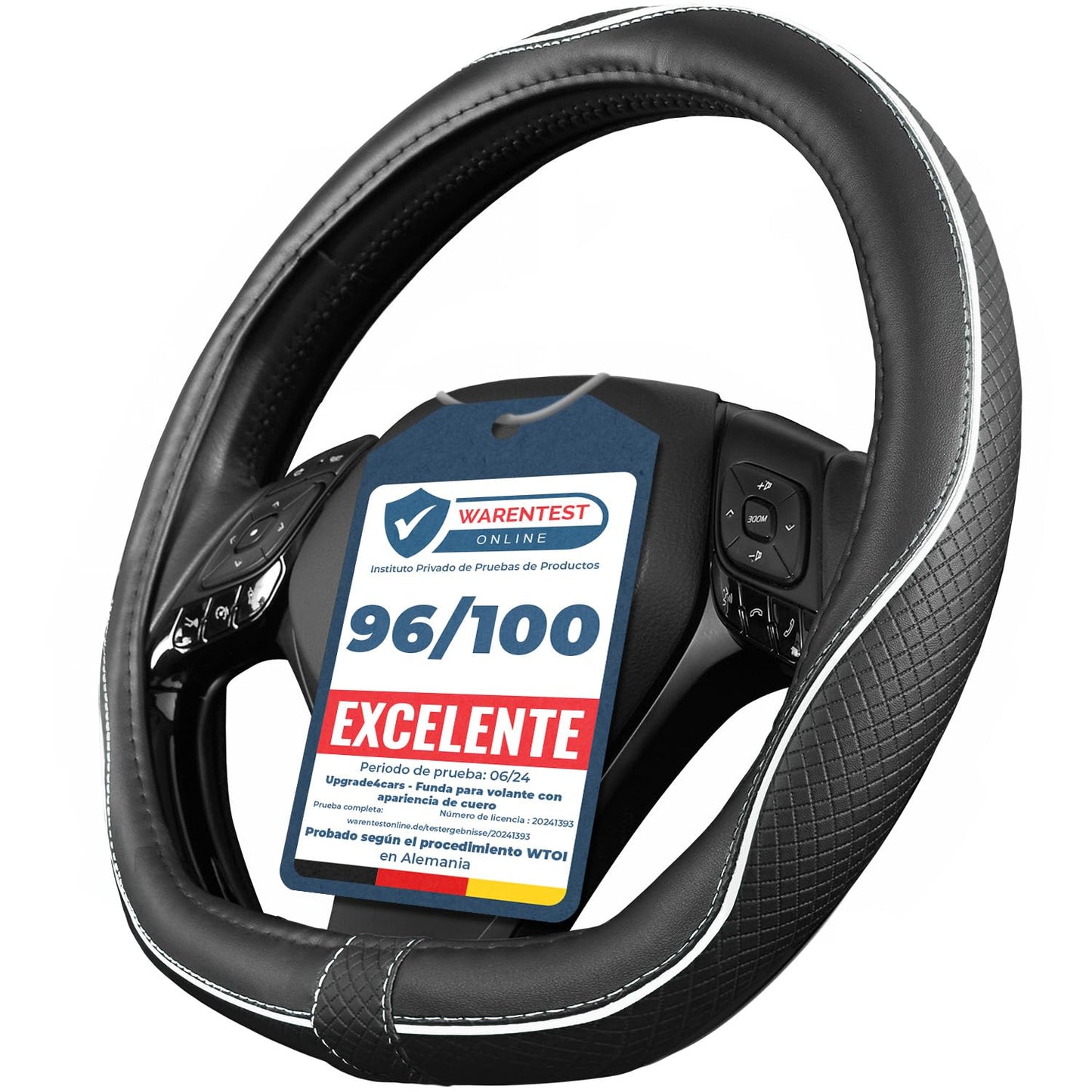Upgrade4cars Funda Volante Coche Azul Negro Universal Poli-Piel | Cubre 37-38 cm Diámetro Exterior | Accesorios Coches Interior Decoracion Cubierta | Ideas Regalos