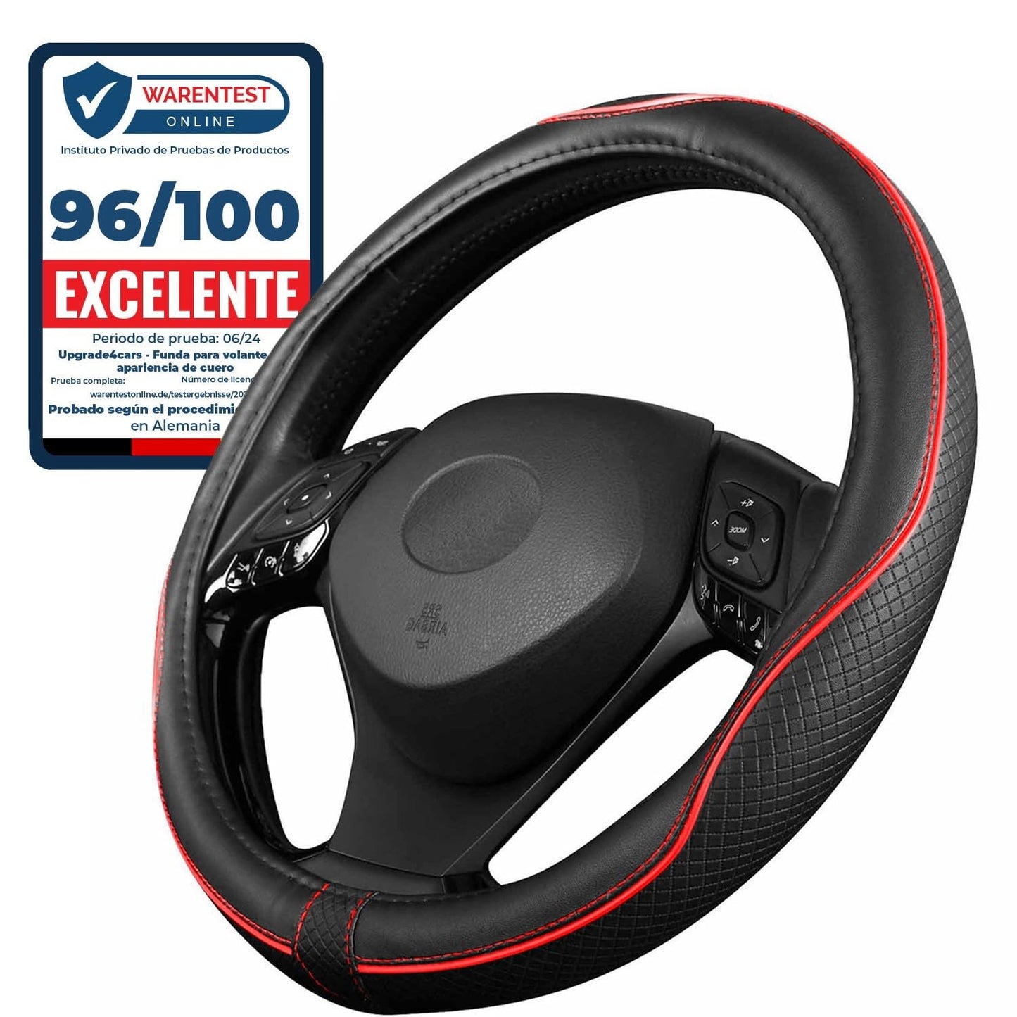 Upgrade4cars Funda Volante Coche Azul Negro Universal Poli-Piel | Cubre 37-38 cm Diámetro Exterior | Accesorios Coches Interior Decoracion Cubierta | Ideas Regalos