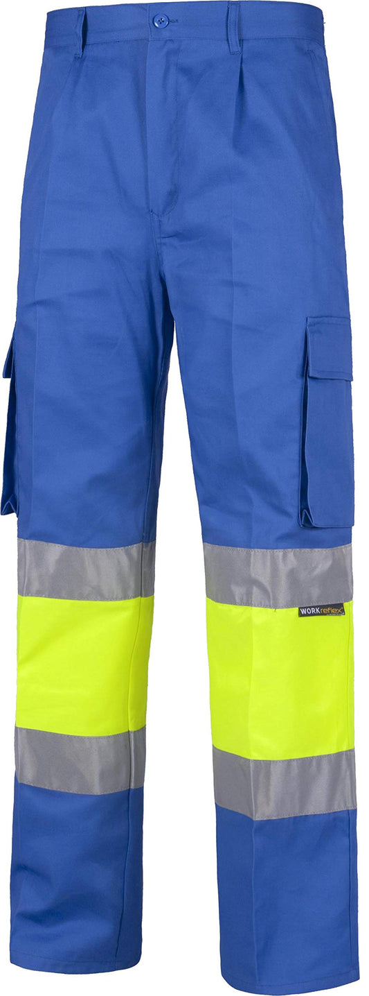 Teamwork WorkTeam Pantalón con 2 Cintas de Alta Visibilidad y Reflectante, Refuerzos y Multibolsillos. EN471. Unisex