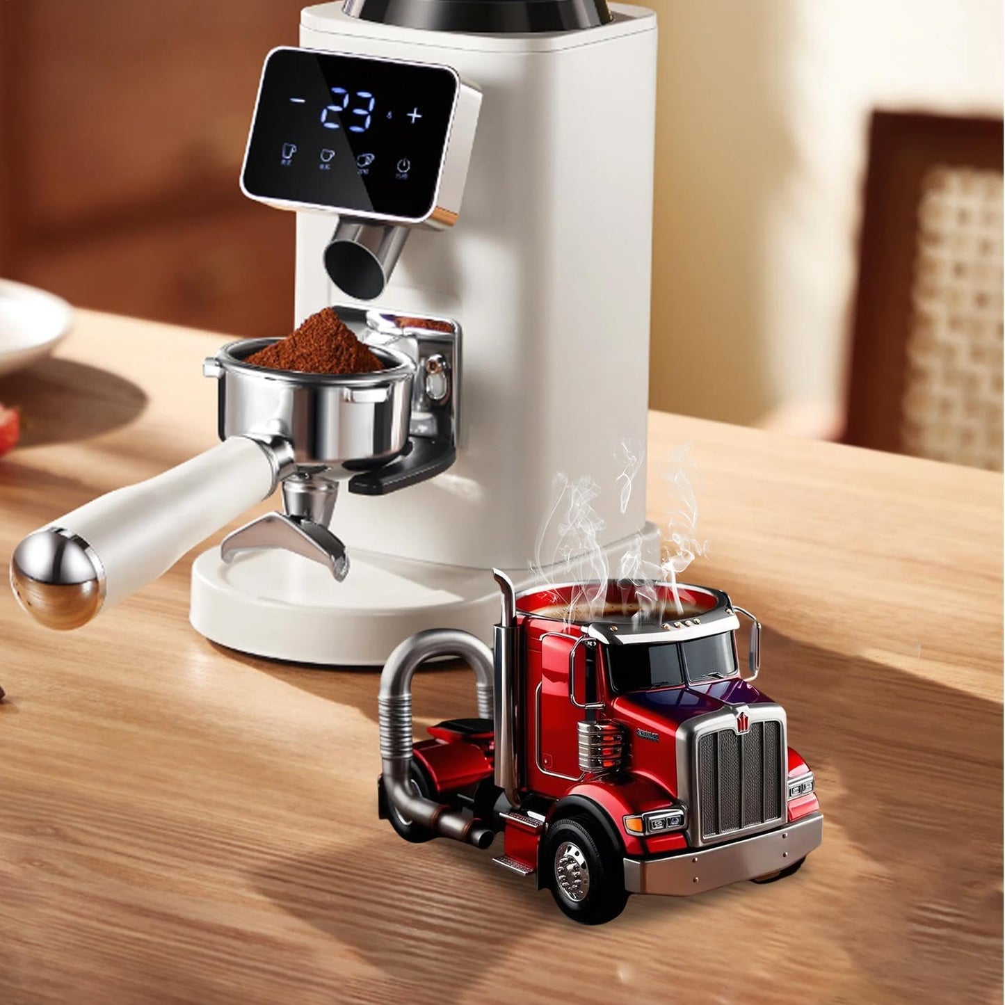 Taza de café hecha a mano para camión, taza de café con asa, taza de café de cerámica semi camión, taza de café para coche, 2025 nuevas y divertidas tazas de té para camionero