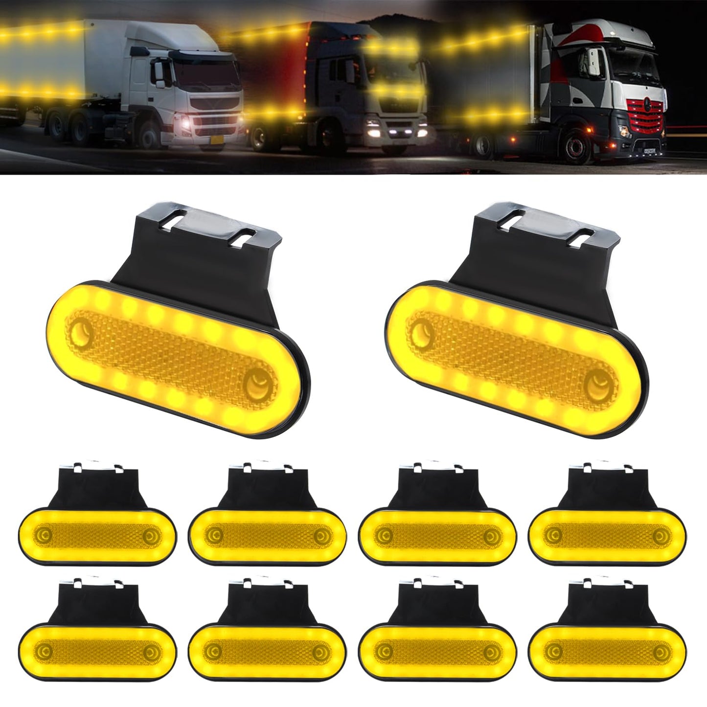 Teguangmei 10PCS LED Luces de Posición Lateral con Soporte 12-24V Posición Lateral 20 LED Luz de Advertencia Utilizada Para Luces de Marcador de Camión Remolque Caravana (Ámbar)