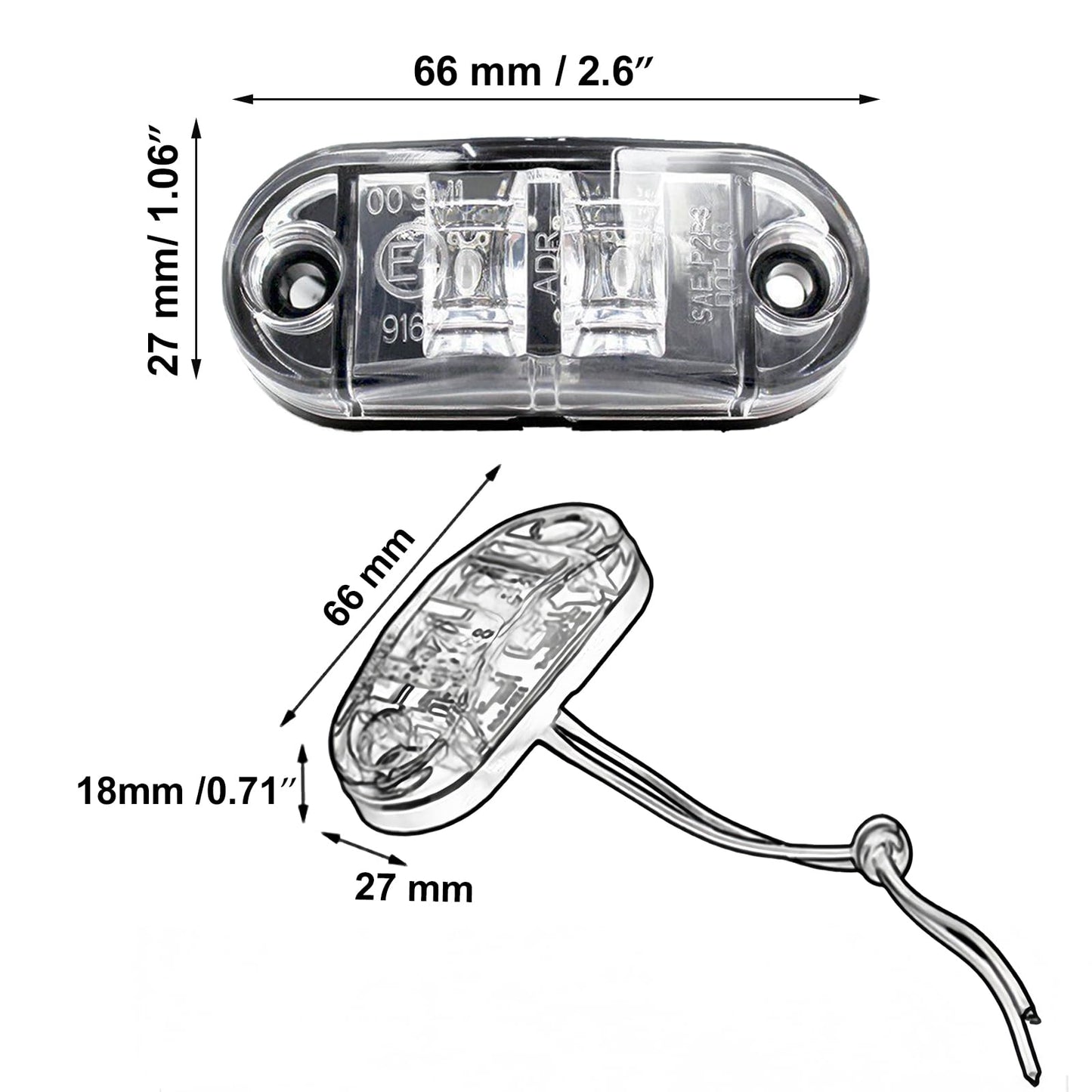 Krtopo 30X 2 Luces LED de Marcador Lateral 12 / 24V Trailer luz Lateral de Advertencia Luz Amarilla/Blanco/Rosa para Camión RV Caravan (Rosa+Amarilla+Blanco)