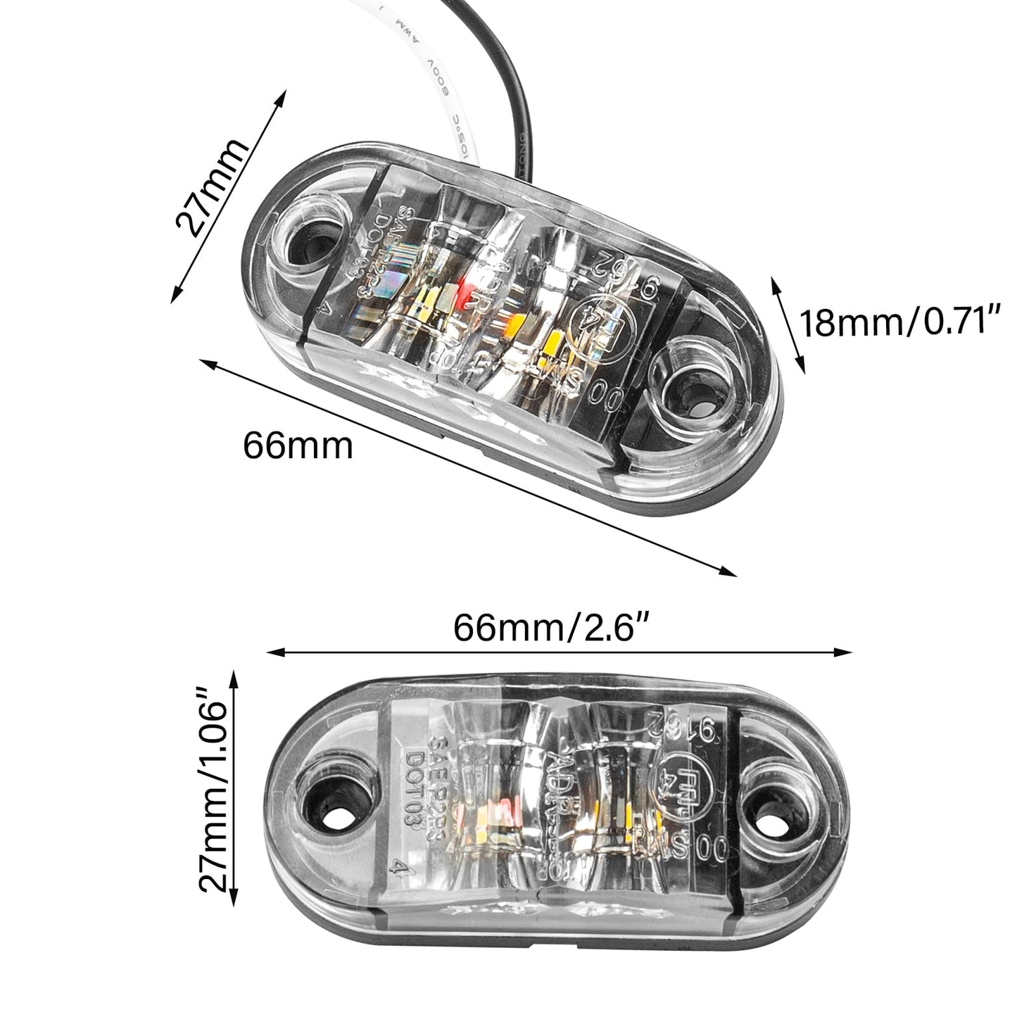 Krtopo 30X 2 Luces LED de Marcador Lateral 12 / 24V Trailer luz Lateral de Advertencia Luz Amarilla/Blanco/Rosa para Camión RV Caravan (Rosa+Amarilla+Blanco)