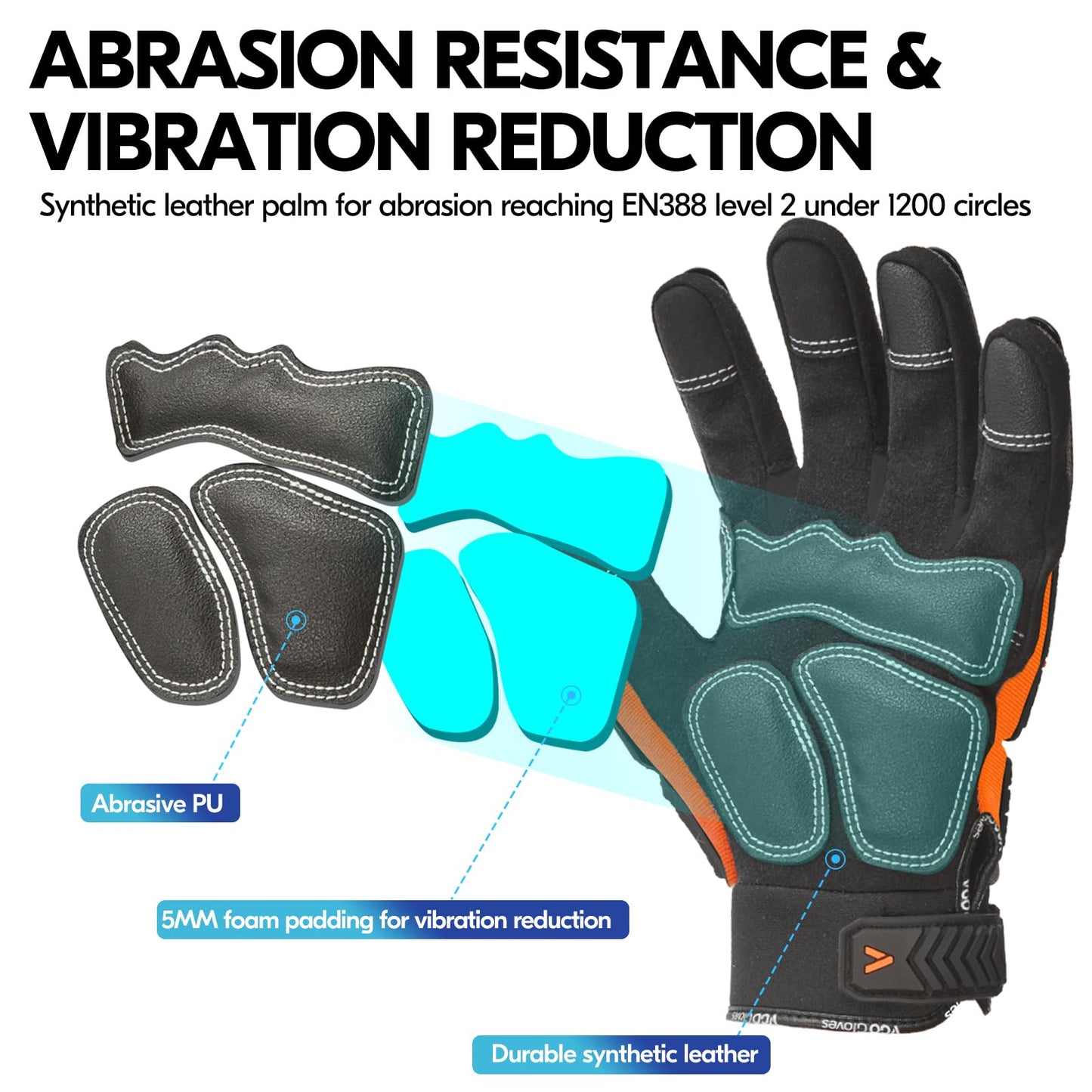 Vgo... Guantes de Trabajo Pesado Hombre Touchscreen para Carpintería Almacén Camionero, Guantes Antivibración Multiusos, 1 par
