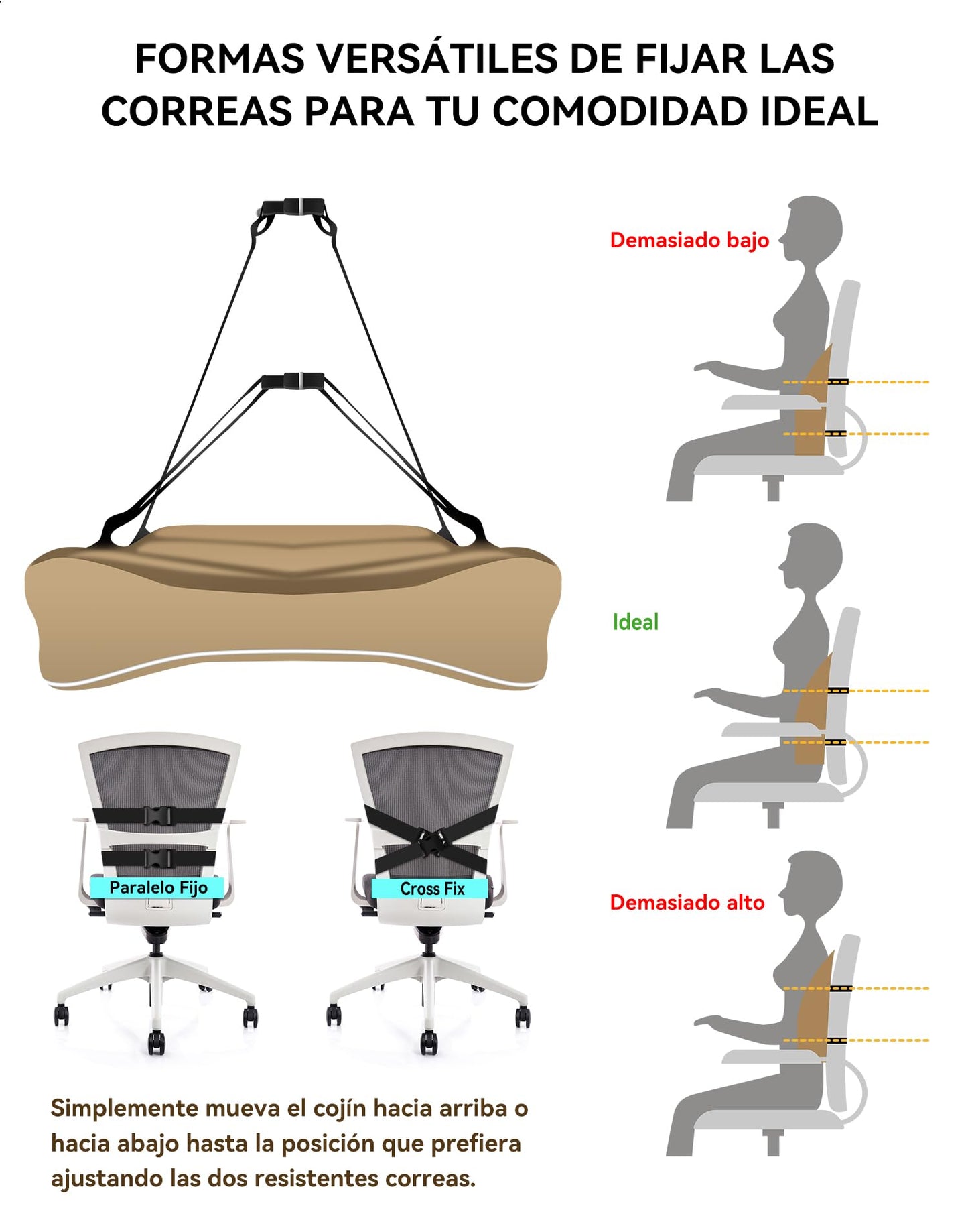 Travel Ease Cojín de Soporte Lumbar Ergonómico, Respaldo de Espuma Viscoelástica para Asiento de Automóvil, Silla de Oficina, Respaldo con Cubierta Antiestática y Correas Ajustables Dobles, Negro