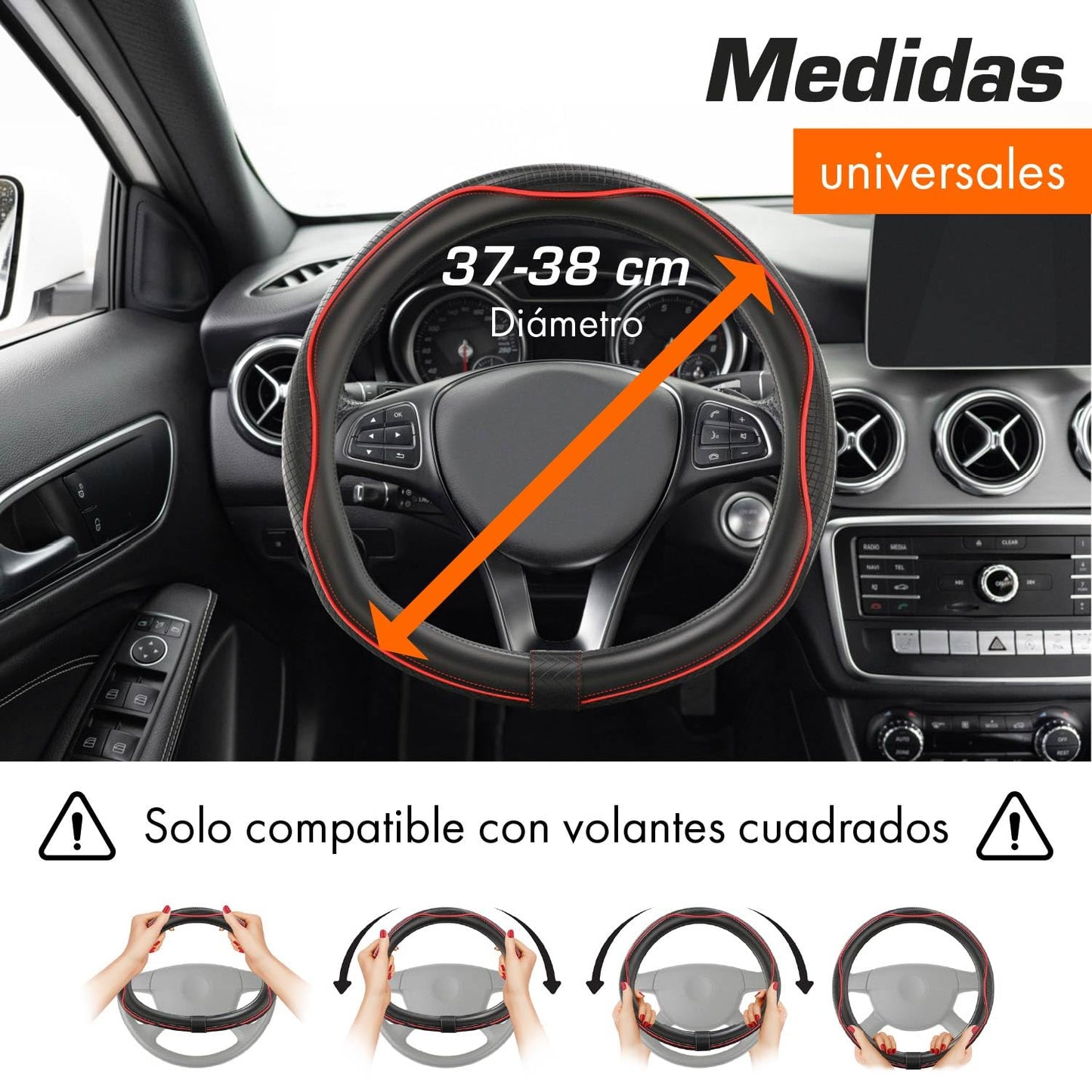 Upgrade4cars Funda Volante Coche Azul Negro Universal Poli-Piel | Cubre 37-38 cm Diámetro Exterior | Accesorios Coches Interior Decoracion Cubierta | Ideas Regalos