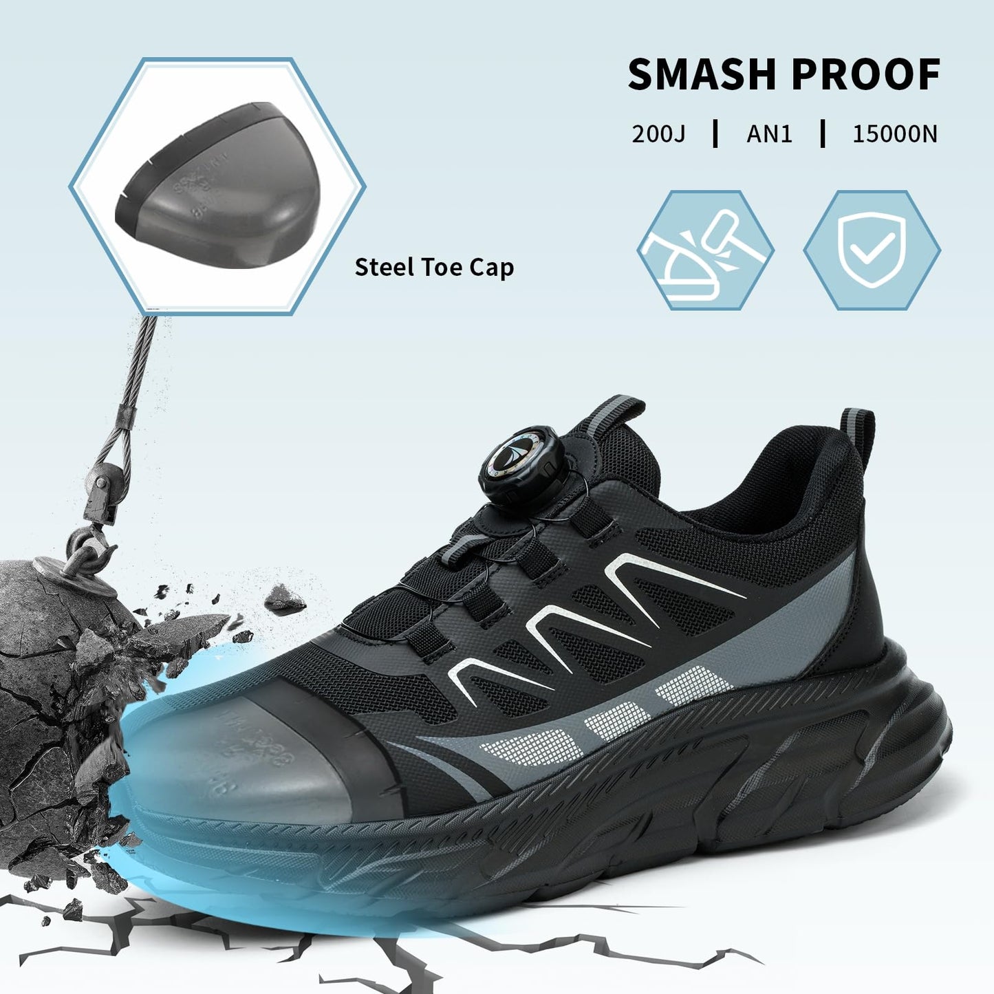 BAXIWUY Zapato Seguridad Hombre Mujer Calzado de Trabajo Ligeros Comodo Zapatillas de Seguridad con Punteras de Acero Transpirable Antideslizante Zapatillas Trabajo