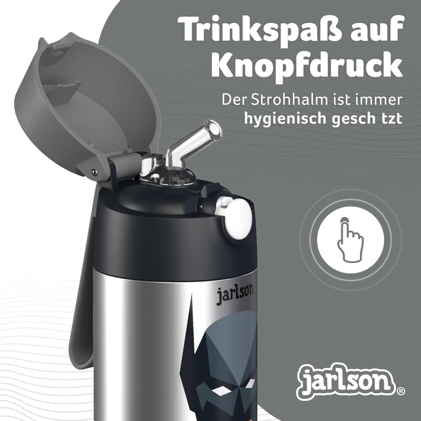 Jarlson®, Botella térmica de acero inoxidable, para niños, libre de BPA, botella para bebidas con pajilla, termo de 500 ml (Camión de bomberos rojo, 500 ml)