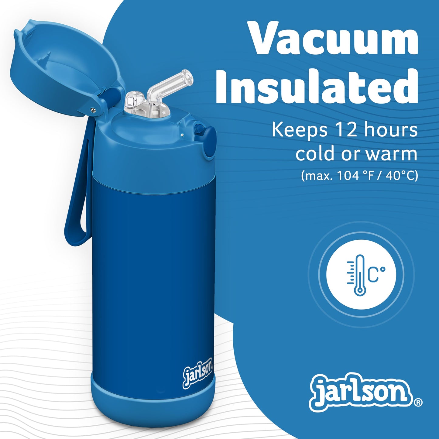 Jarlson®, Botella térmica de acero inoxidable, para niños, libre de BPA, botella para bebidas con pajilla, termo de 500 ml (Camión de bomberos rojo, 500 ml)