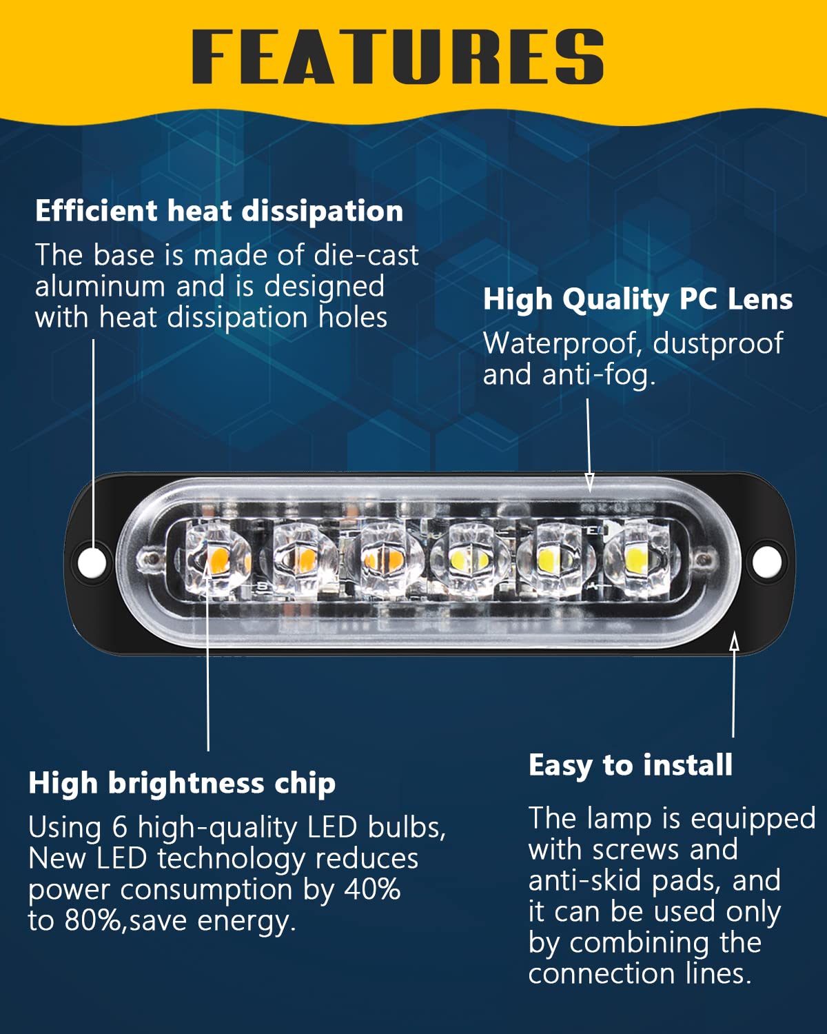 DEFVNSY - Paquete de 4-6 LED Marcador lateral blanco ámbar 12V-24V DC Marcador lateral de camión de coche Luz indicadora Barra de luz Luz de separación Luces estroboscópicas para remolque