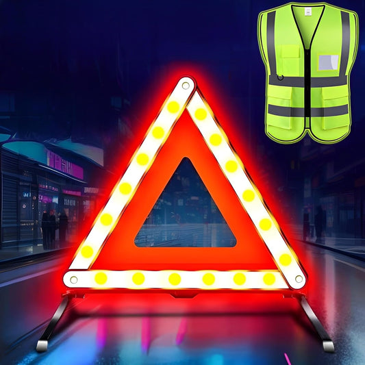 WTZWYFWJ 2 en 1 Kit Triangulos Coche Homologados y Chaleco Reflectante,Kit Emergencia Cochepara Emergencias y Averías,Plegable Triangulos Homologados y Chaleco Reflectante para Emergencias y Averías
