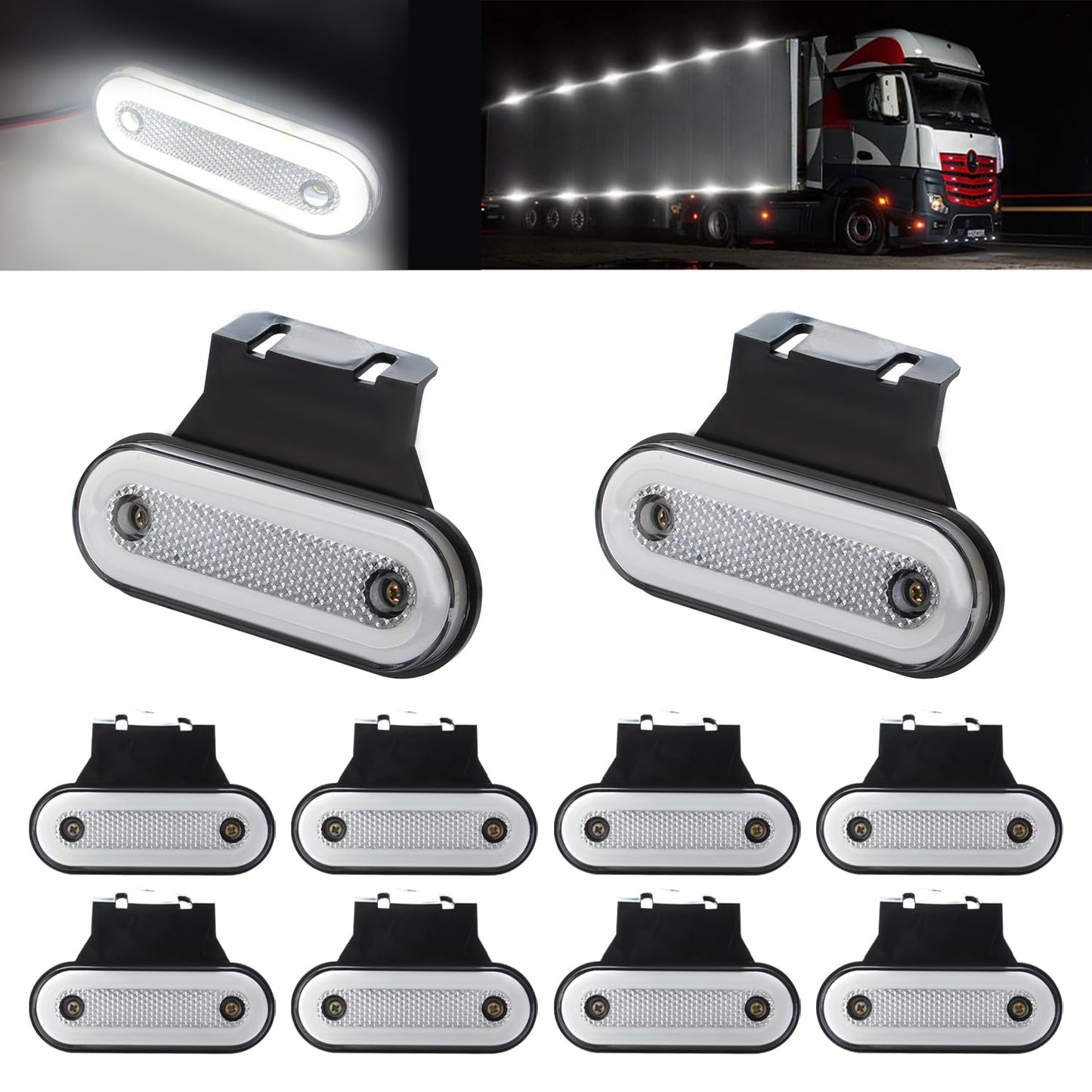 Teguangmei 10PCS LED Luces de Posición Lateral con Soporte 12-24V Posición Lateral 20 LED Luz de Advertencia Utilizada Para Luces de Marcador de Camión Remolque Caravana (Ámbar)