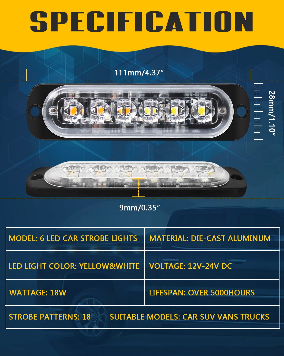 DEFVNSY - Paquete de 4-6 LED Marcador lateral blanco ámbar 12V-24V DC Marcador lateral de camión de coche Luz indicadora Barra de luz Luz de separación Luces estroboscópicas para remolque