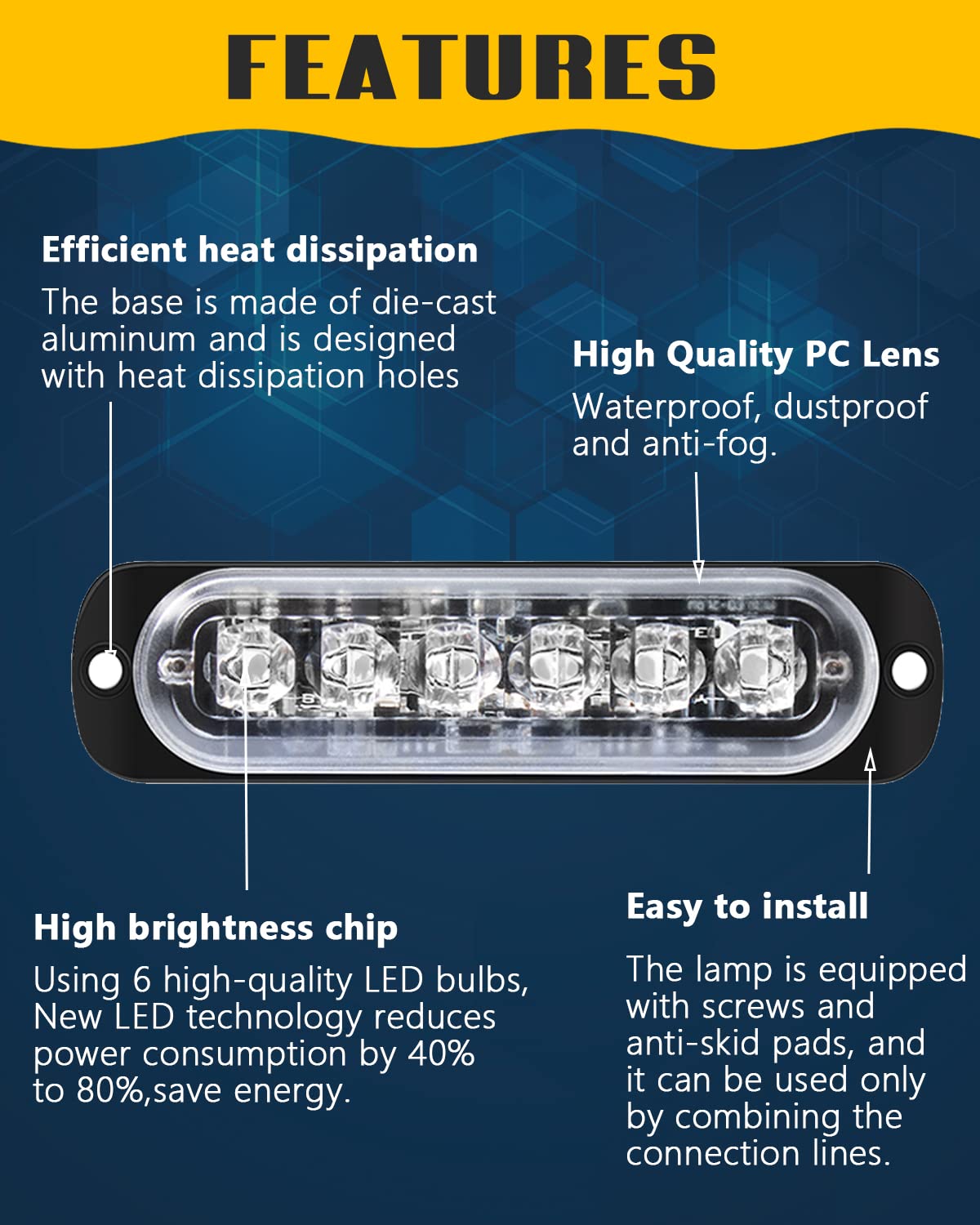 DEFVNSY - Paquete de 4-6 LED Marcador lateral blanco ámbar 12V-24V DC Marcador lateral de camión de coche Luz indicadora Barra de luz Luz de separación Luces estroboscópicas para remolque