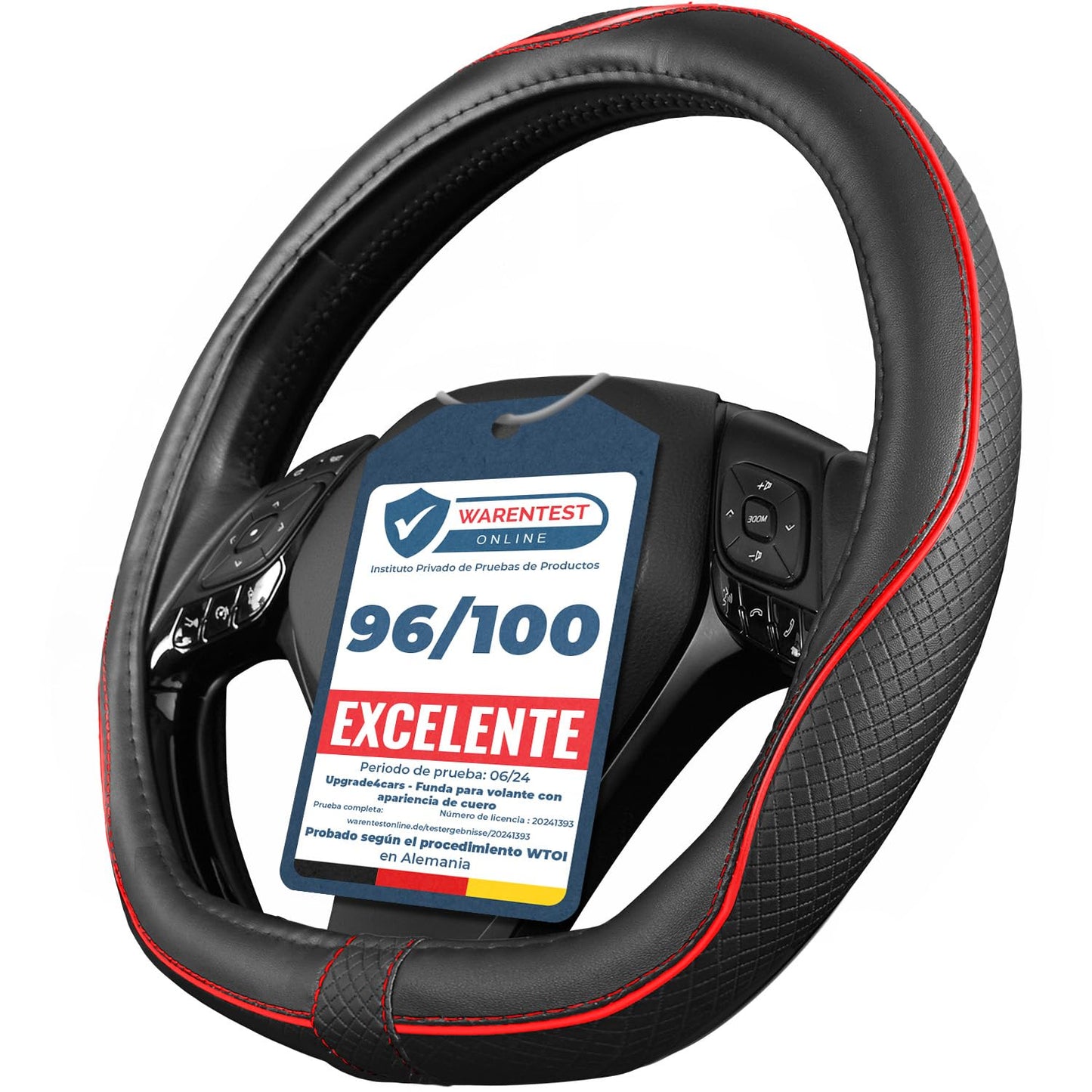 Upgrade4cars Funda Volante Coche Azul Negro Universal Poli-Piel | Cubre 37-38 cm Diámetro Exterior | Accesorios Coches Interior Decoracion Cubierta | Ideas Regalos