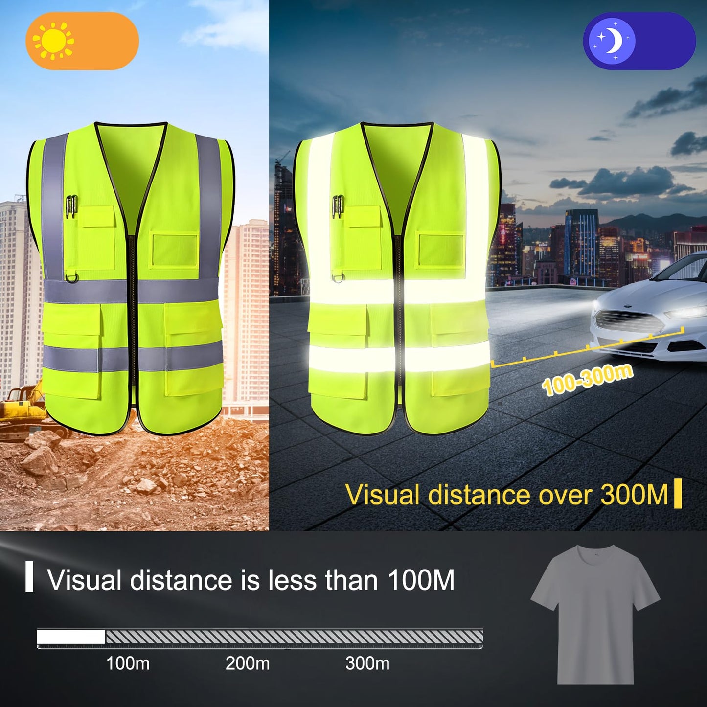 Greaxid Chaleco de seguridad para hombres de alta visibilidad reflectante ropa de trabajo con 5 bolsillos para la construcción al aire libre, S ~ 5XL