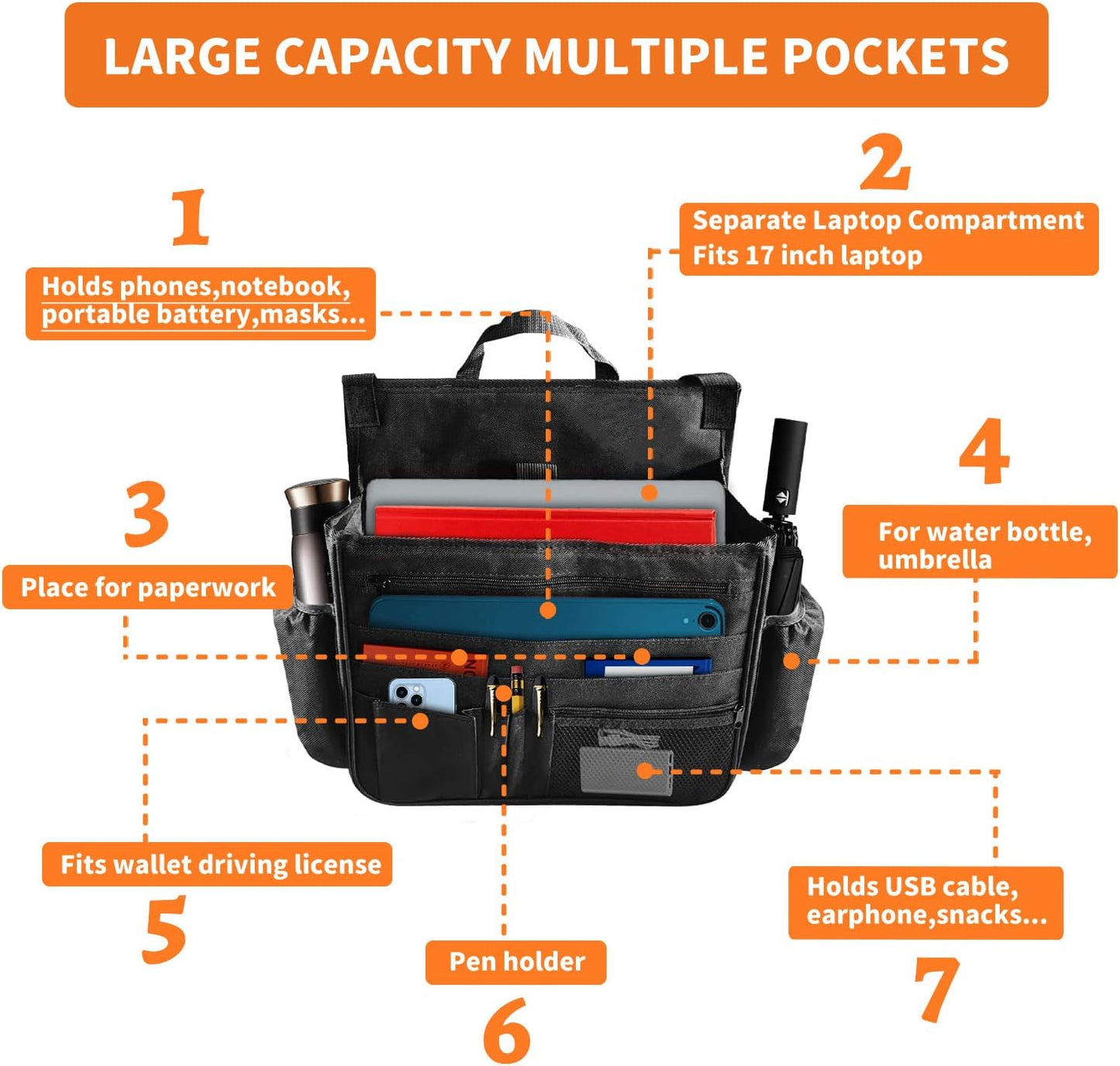 Organizador de asiento trasero de coche, bolsa de almacenamiento colgante para asiento del pasajero, organizador de asiento delantero de coche para oficina y niños, organizador de cabina de camión con