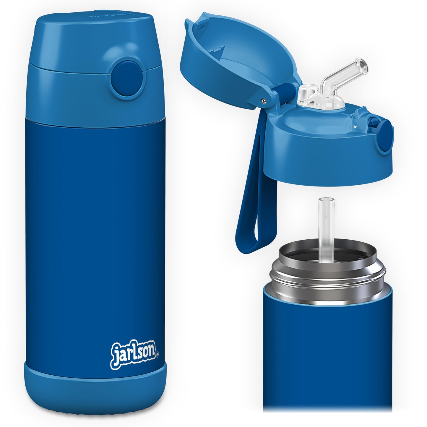 Jarlson®, Botella térmica de acero inoxidable, para niños, libre de BPA, botella para bebidas con pajilla, termo de 500 ml (Camión de bomberos rojo, 500 ml)
