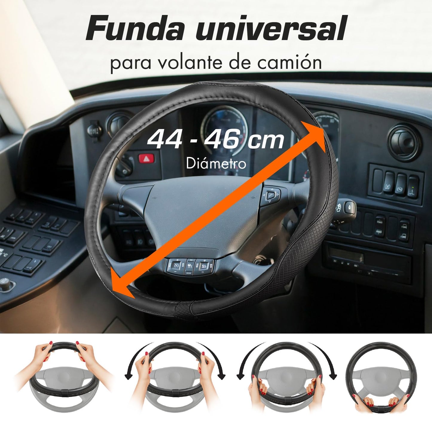 Upgrade4cars Funda Volante Coche Azul Negro Universal Poli-Piel | Cubre 37-38 cm Diámetro Exterior | Accesorios Coches Interior Decoracion Cubierta | Ideas Regalos