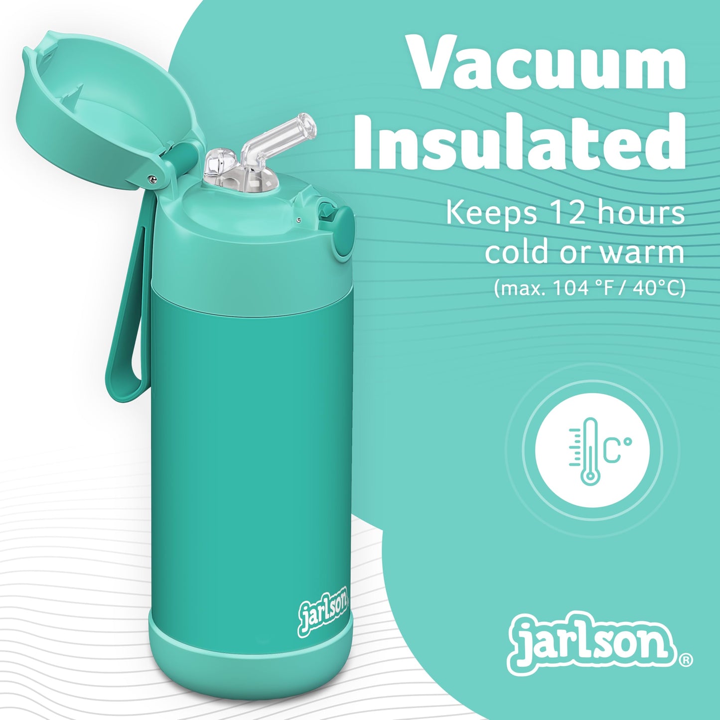 Jarlson®, Botella térmica de acero inoxidable, para niños, libre de BPA, botella para bebidas con pajilla, termo de 500 ml (Camión de bomberos rojo, 500 ml)
