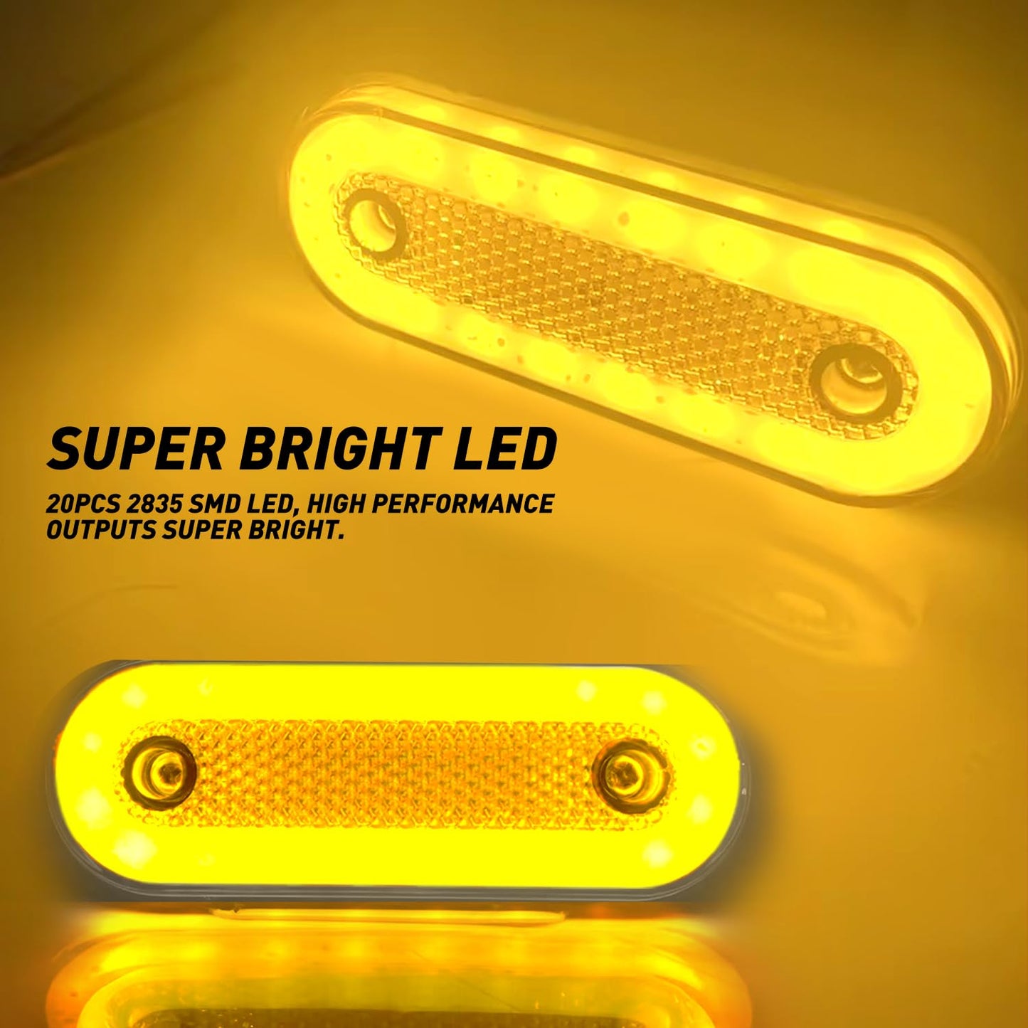 Teguangmei 10PCS LED Luces de Posición Lateral con Soporte 12-24V Posición Lateral 20 LED Luz de Advertencia Utilizada Para Luces de Marcador de Camión Remolque Caravana (Ámbar)