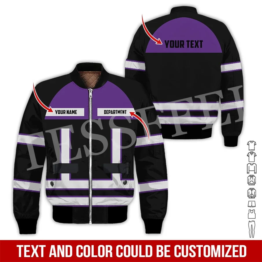 Custom Name Cosplay Worker Heavy Equipment Tow Truck Retro 3D Print Bomber Jacket Winter Harajuku Oversize Casual Flight Coat X1