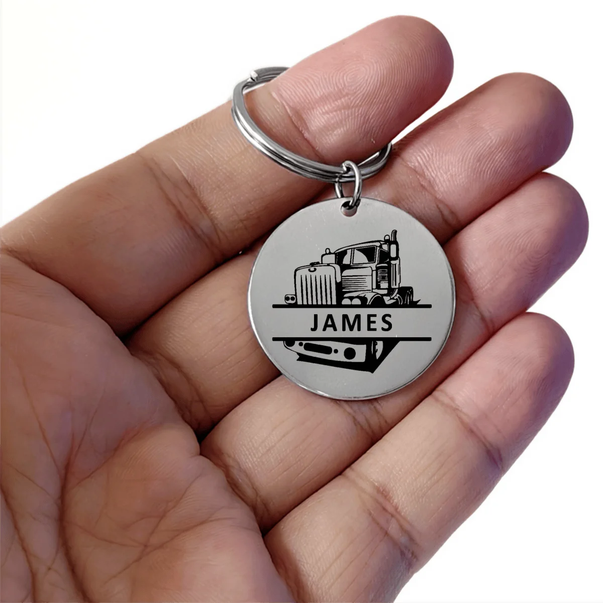 Vintage Custom Name Truck Keychain Stainless Steel Personalized Truck Keyring Chunky Jewelry Gifts for Truckers Friends Family