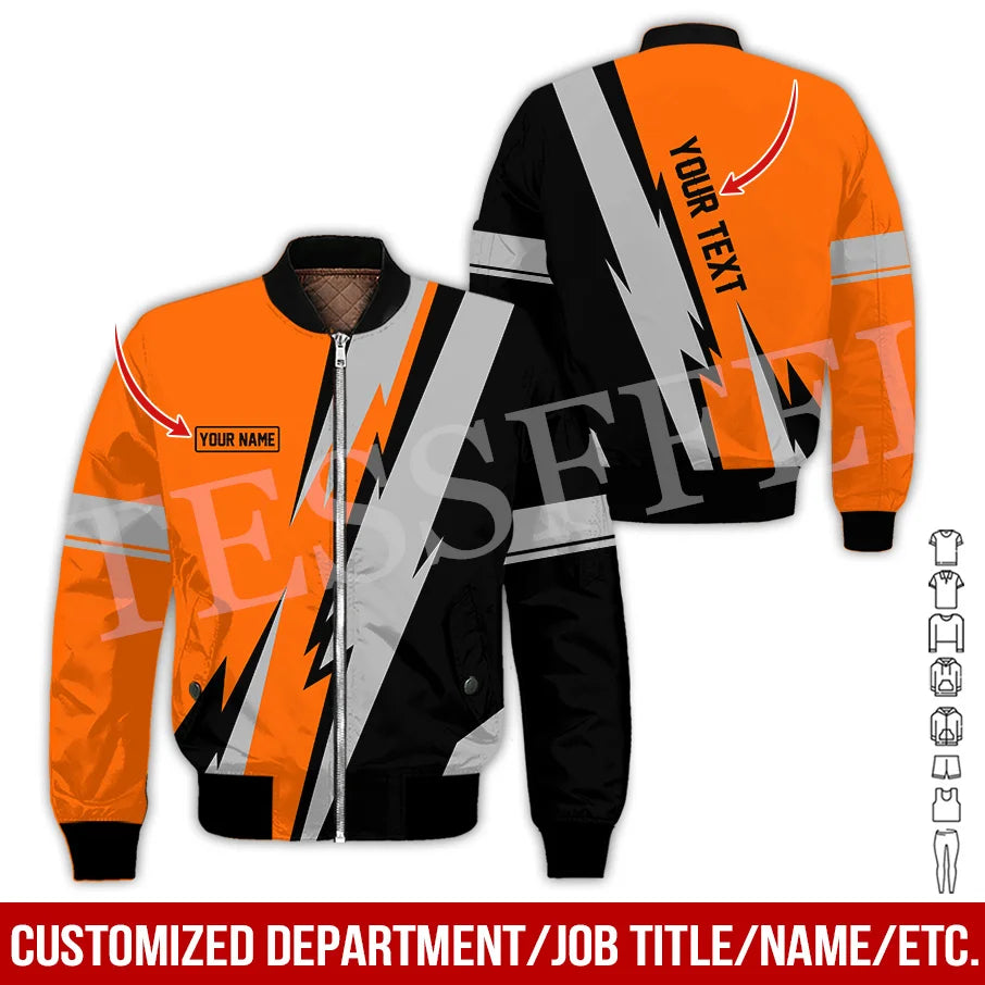 Custom Name Cosplay Worker Heavy Equipment Tow Truck Retro 3D Print Bomber Jacket Winter Harajuku Oversize Casual Flight Coat X1