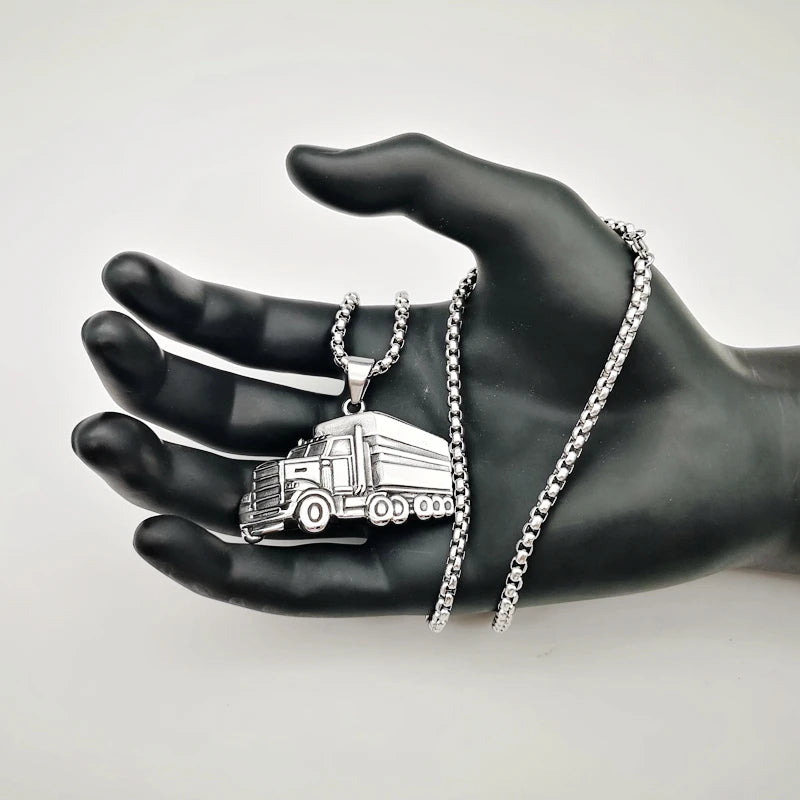 Retro Silver Stainless Steel Truck Pendant & Necklace Mens Cool Truck Driver hip hop Necklace Fashion Casual Jewelry
