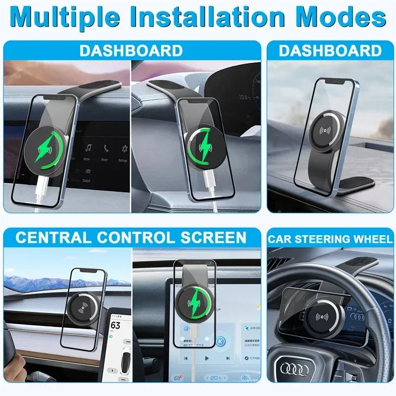 Magnetic Car Wireless Charger Fast Charging Car Phone Holder Center Control Screen Dashboard for iPhone 15 14 13 Samsung Xiaomi