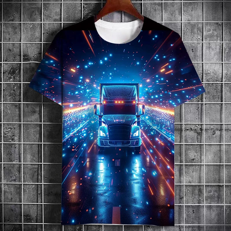 Fashion Summer Truck Pattern Printed Men's Cool T-Shirt New Creative Large Size Leisure Truck Driver Short Sleeve Quality Top