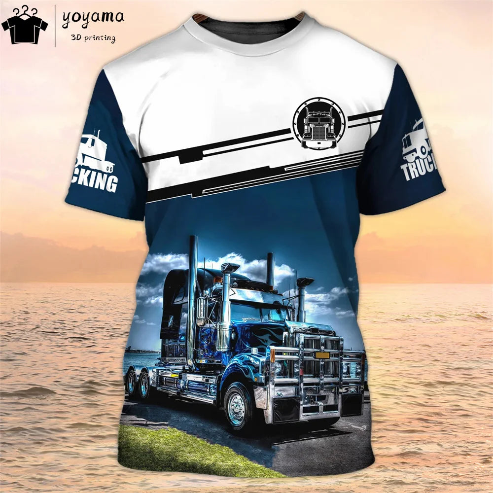 Truck Graphic T shirts 3D Print Mens Clothing Short Sleeve Tee Van Driver Workwear O-Neck Casual Men's Clothing T shirt Men Tops