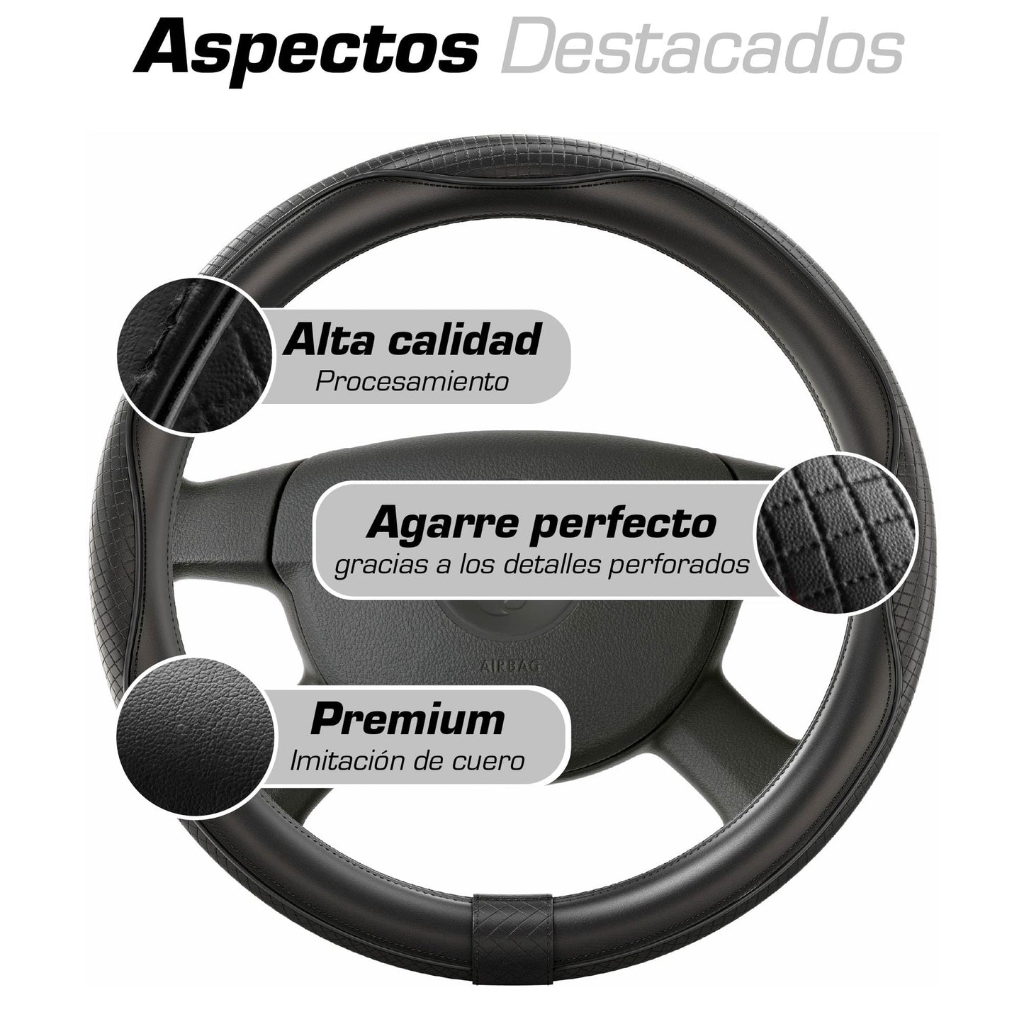Upgrade4cars Funda Volante Coche Azul Negro Universal Poli-Piel | Cubre 37-38 cm Diámetro Exterior | Accesorios Coches Interior Decoracion Cubierta | Ideas Regalos