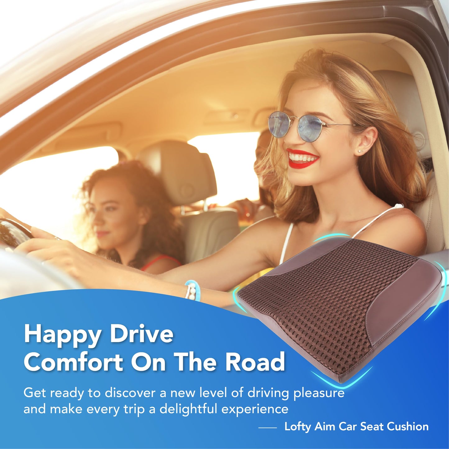 Cojín de asiento de coche: cómodo cojín de espuma viscoelástica para conducir, para aliviar el dolor de ciática, tahone, cojín de asiento para coche, camión, oficina, silla de ruedas, cuero y malla 4D