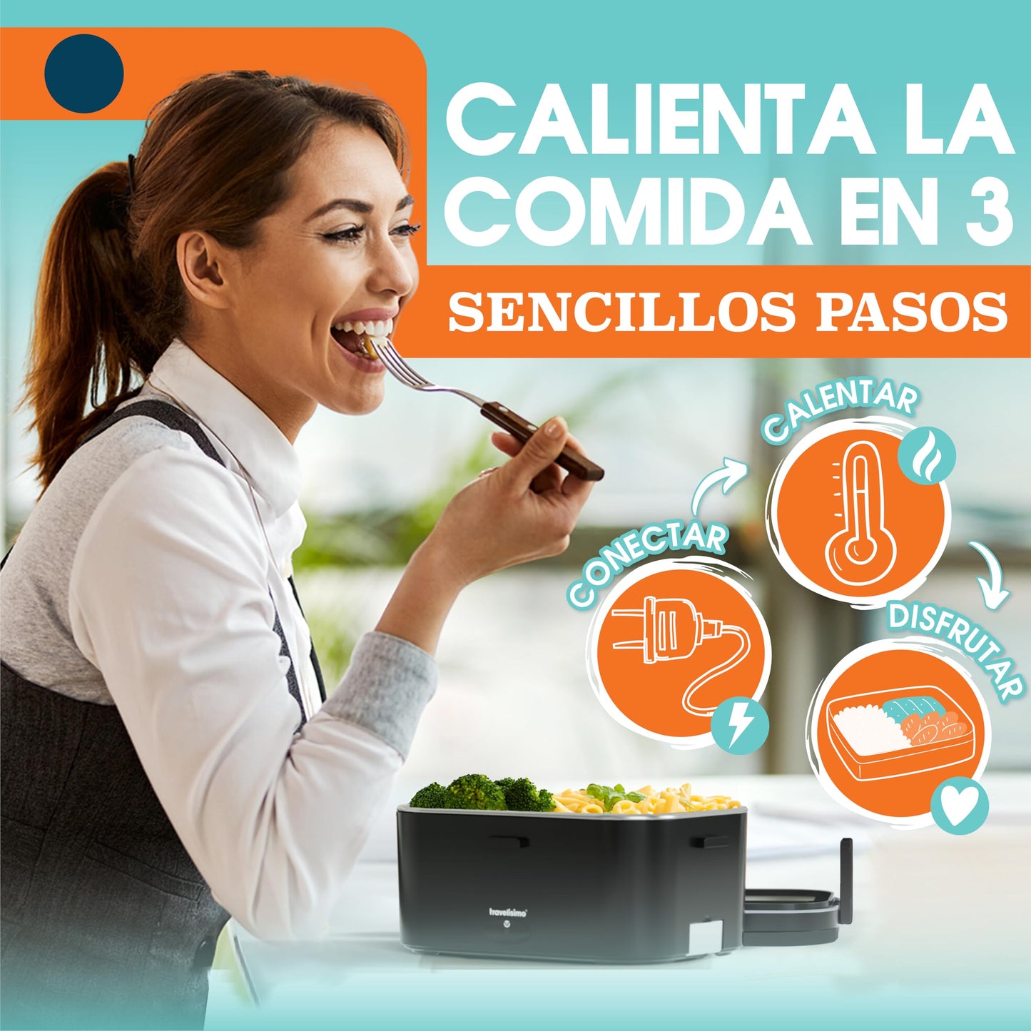 TRAVELISIMO - Fiambrera Electrica Extra Grande 1,8L - Taper Electrico para Comida 80W - Fiambrera Termica 3 en 1 12V/24V/220V - Fiambreras Comida Trabajo para Coche, Camión - Acero Inoxidable