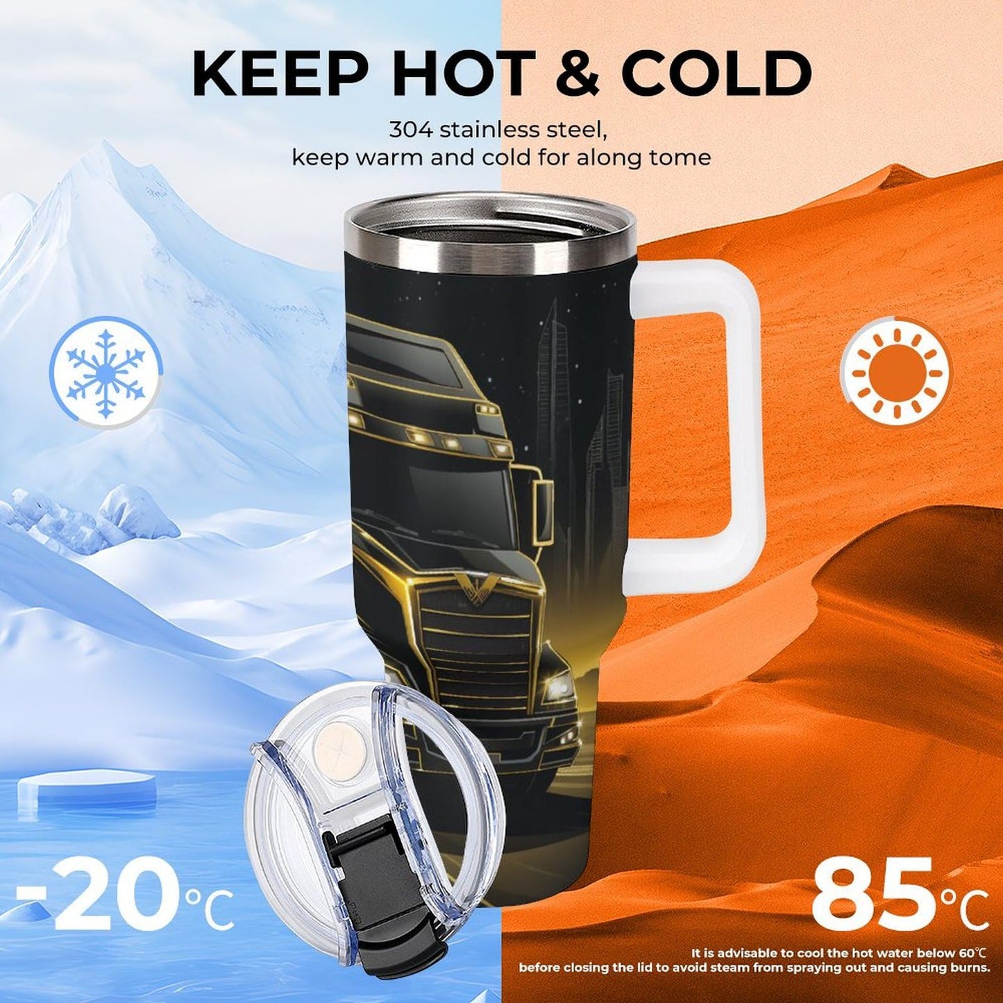 Gattino Termo De Café Para Llevar - Diseño Aislante Con Tapadera A Prueba De Fugas - Ideal Para Mantener Bebidas Calientes 40oz