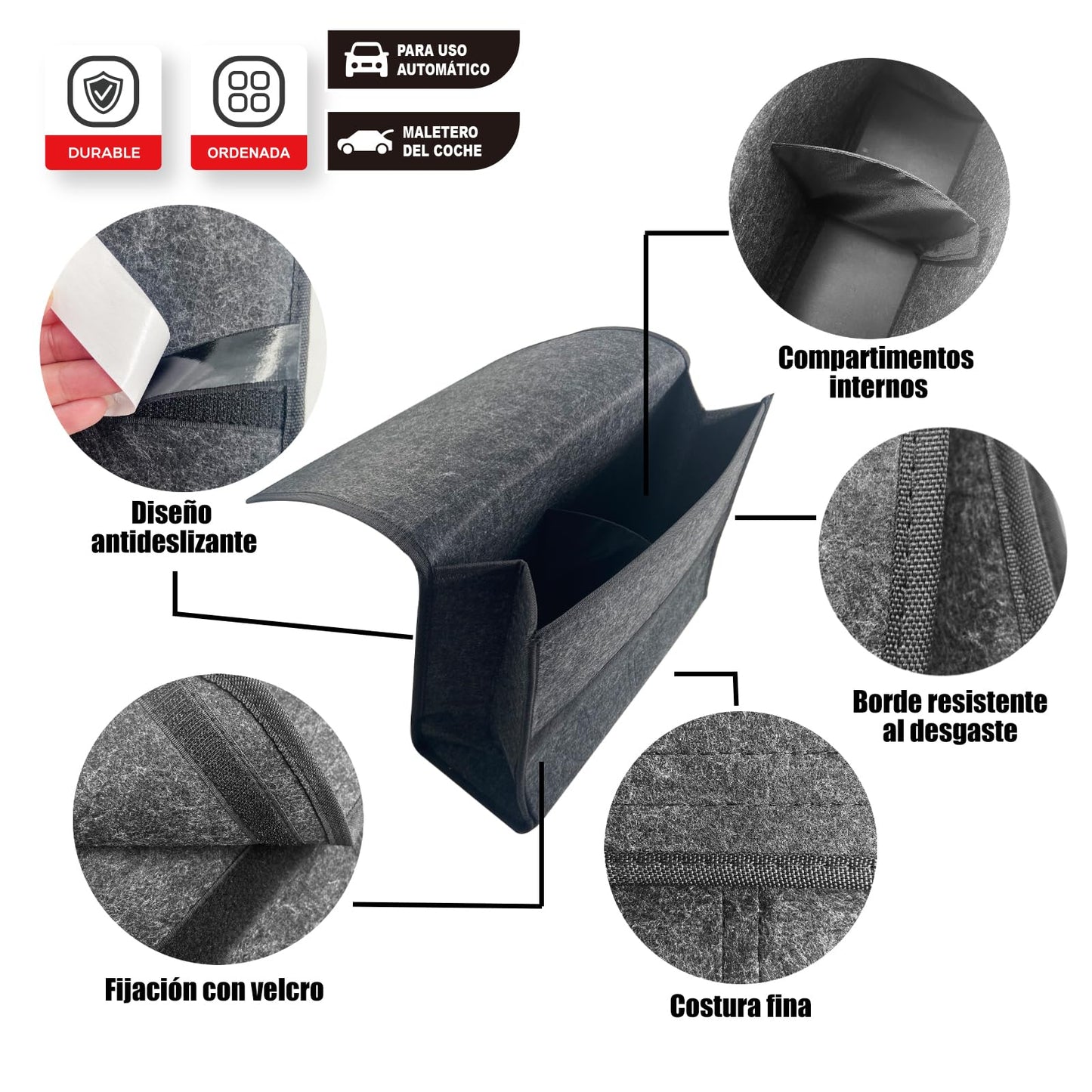 Enerfero Organizador de Maletero Plegable de PU – Caja de Almacenamiento Multiuso para Coche, SUV y Camión – Gran Capacidad (PU)