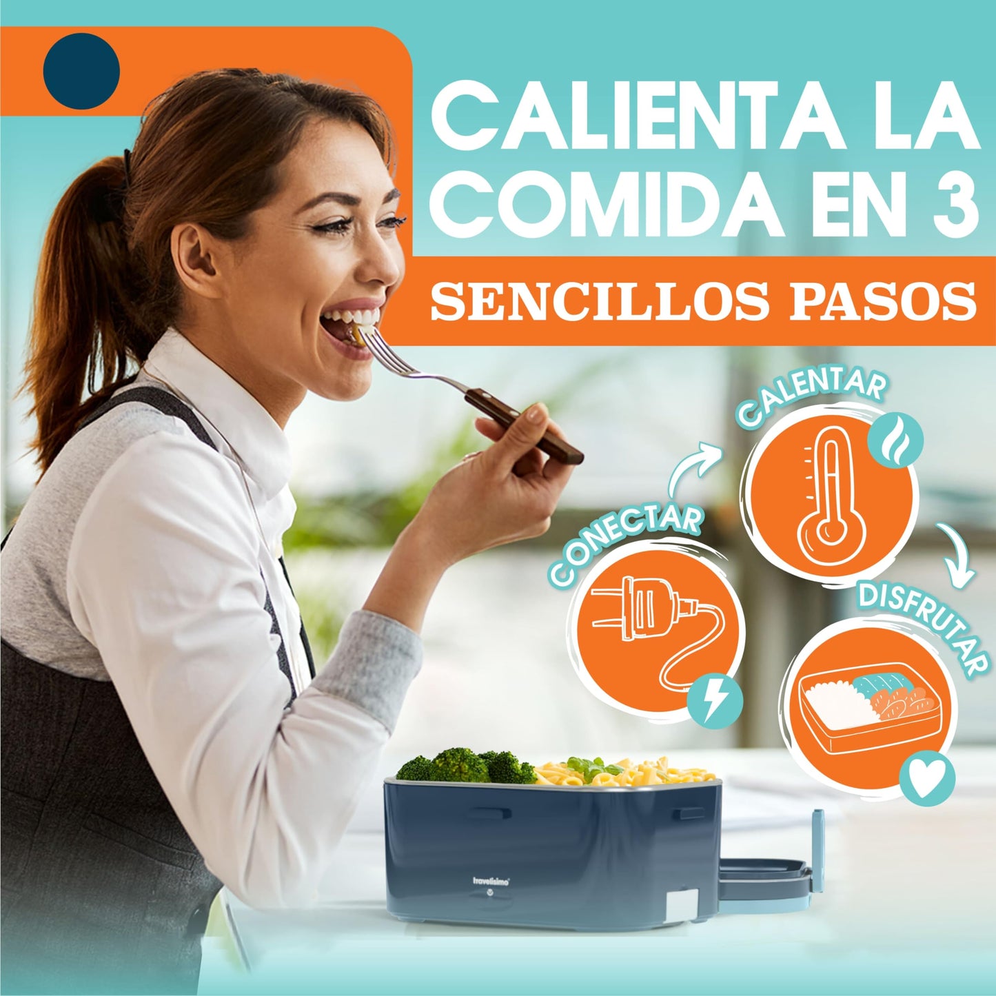 TRAVELISIMO - Fiambrera Electrica Extra Grande 1,8L - Taper Electrico para Comida 80W - Fiambrera Termica 3 en 1 12V/24V/220V - Fiambreras Comida Trabajo para Coche, Camión - Acero Inoxidable