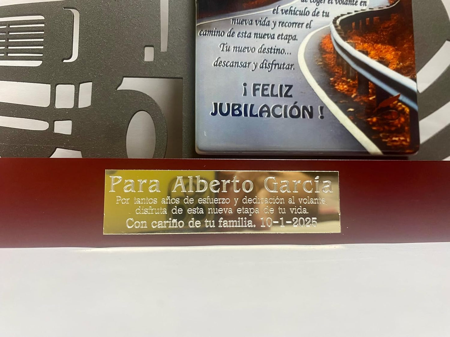 Regalo Camionero Transportista para Jubilación Personalizado Figura con dedicatoria para Jubilado de Acero Satinado
