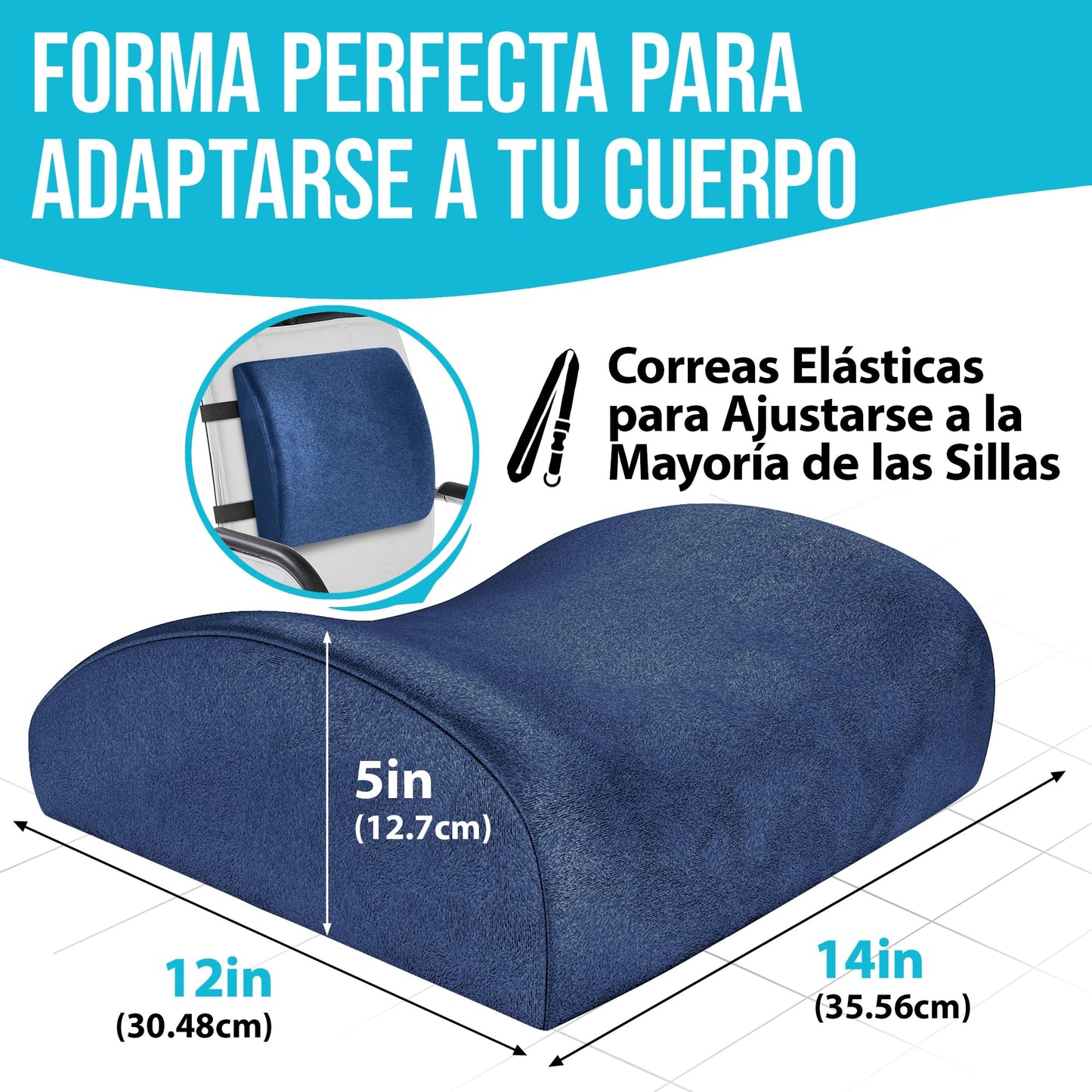 FORTEM Cojín Lumbar Ergonómico para Silla de Oficina, Coche y Gaming, con Espuma Viscoelástica de Alta Densidad y Funda Lavable, Respaldo Ortopédico para Mayor Comodidad