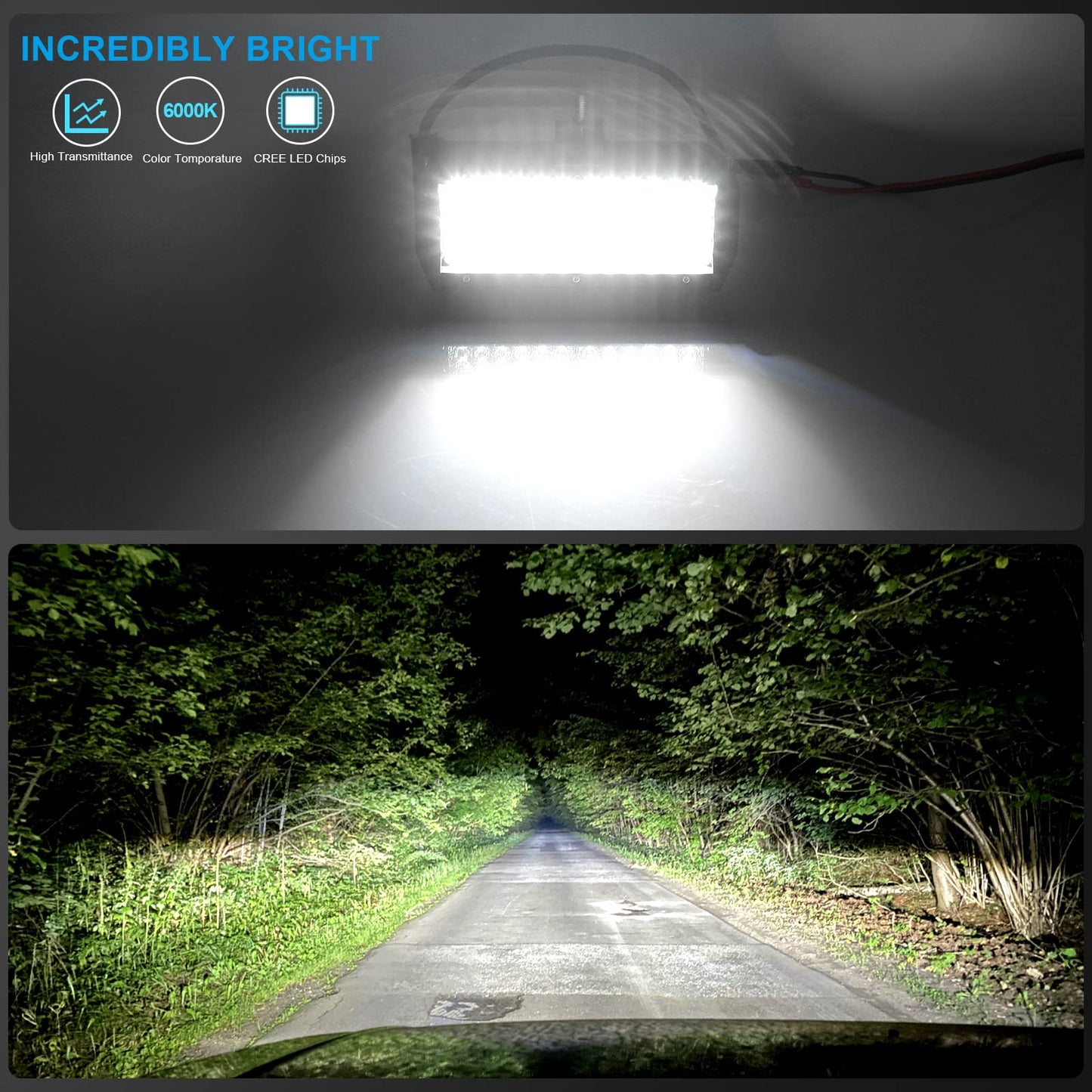 Kraumi Faro Trabajo LED de Coche 12V 7’’ 300W Faros Led 27,000LM 6000K IP67 Impermeable Off-road Foco para Moto ATV SUV Tractor Camión Barco