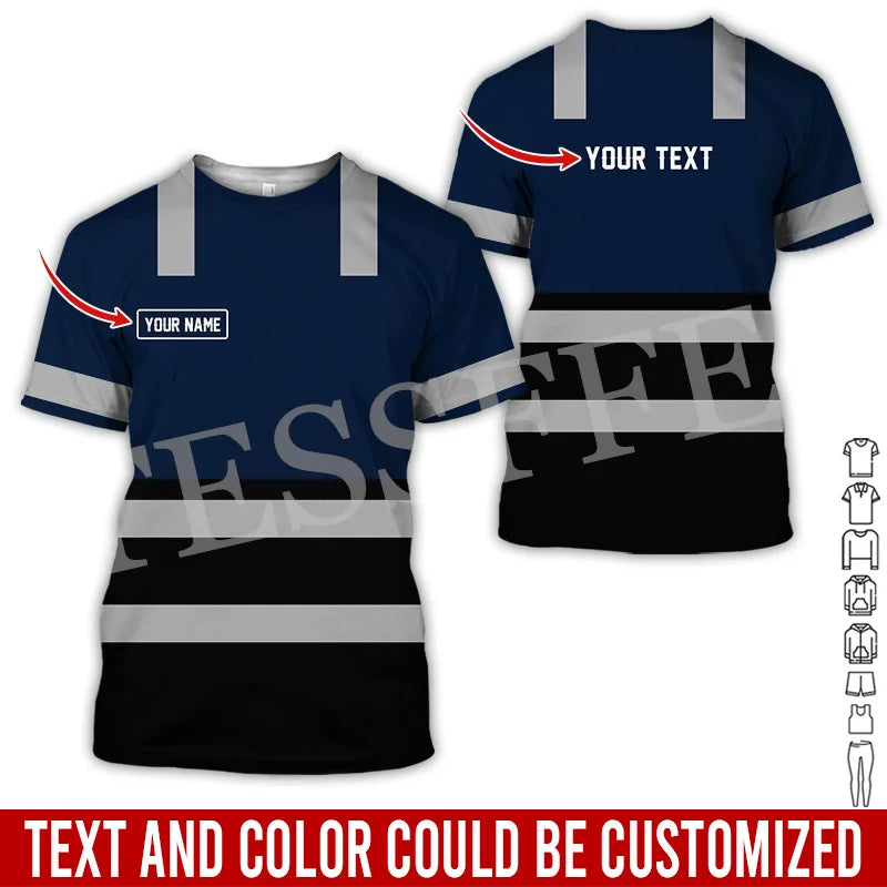Custom Name Cosplay Worker Heavy Equipment Tow Truck Multicolor Retro Harajuku 3DPrint Streetwear Summer T-Shirts Short Sleeve B