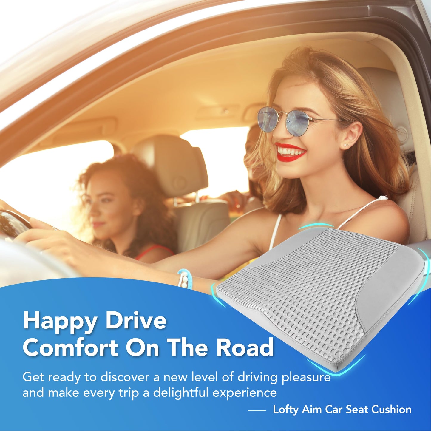 Cojín de asiento de coche: cómodo cojín de espuma viscoelástica para conducir, para aliviar el dolor de ciática, tahone, cojín de asiento para coche, camión, oficina, silla de ruedas, cuero y malla 4D