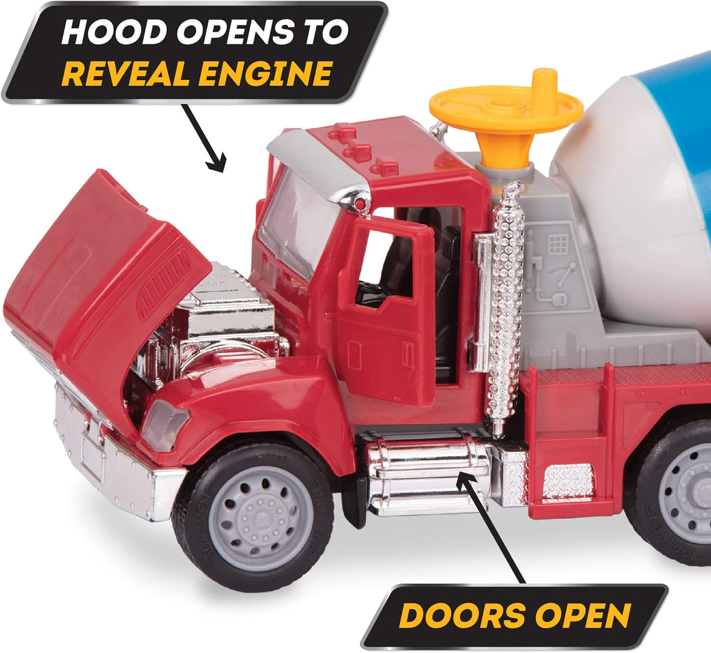 B. Driven by Battat – Camión de Cemento de Juguete para niños – Juguete de vehículo de construcción – Luces y Sonidos – Piezas móviles – 3 años + – Micro Mezcladora de Cemento