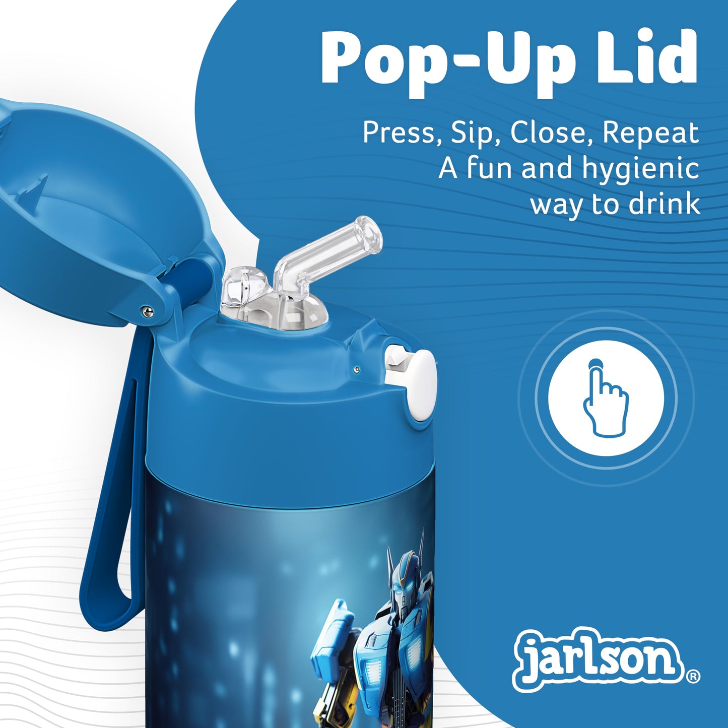 Jarlson®, Botella térmica de acero inoxidable, para niños, libre de BPA, botella para bebidas con pajilla, termo de 500 ml (Camión de bomberos rojo, 500 ml)
