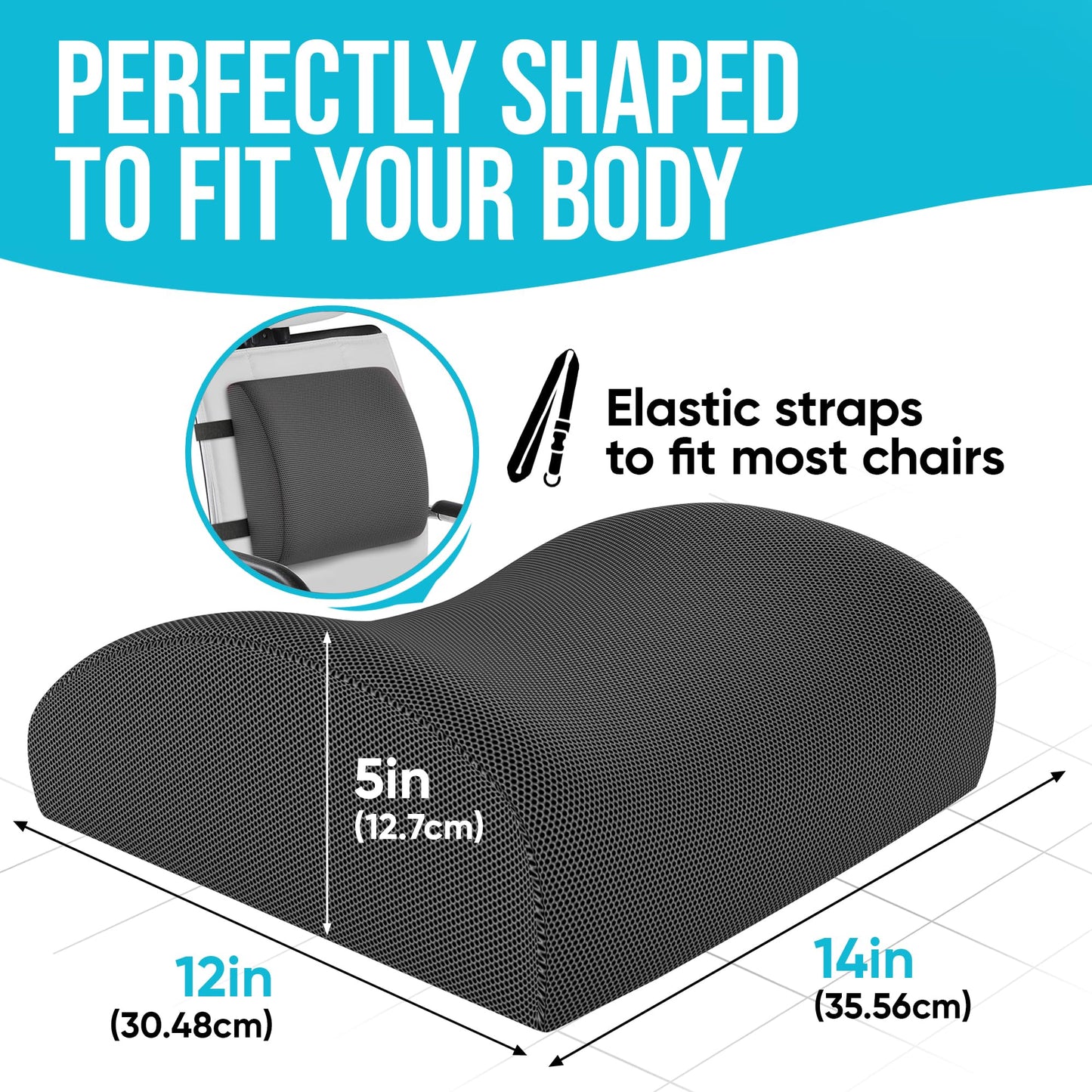 FORTEM Cojín Lumbar Ergonómico para Silla de Oficina, Coche y Gaming, con Espuma Viscoelástica de Alta Densidad y Funda Lavable, Respaldo Ortopédico para Mayor Comodidad