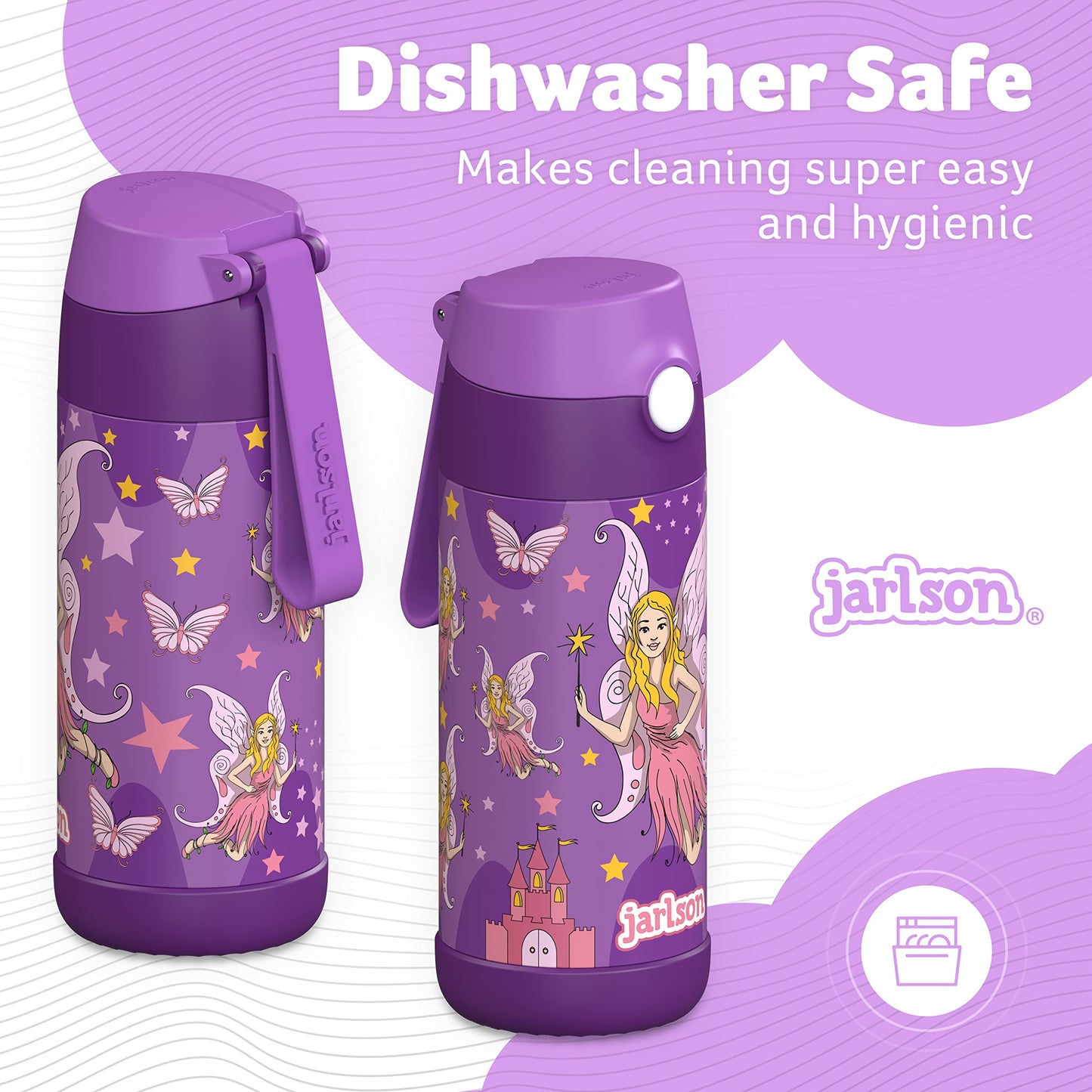 Jarlson®, Botella térmica de acero inoxidable, para niños, libre de BPA, botella para bebidas con pajilla, termo de 500 ml (Camión de bomberos rojo, 500 ml)